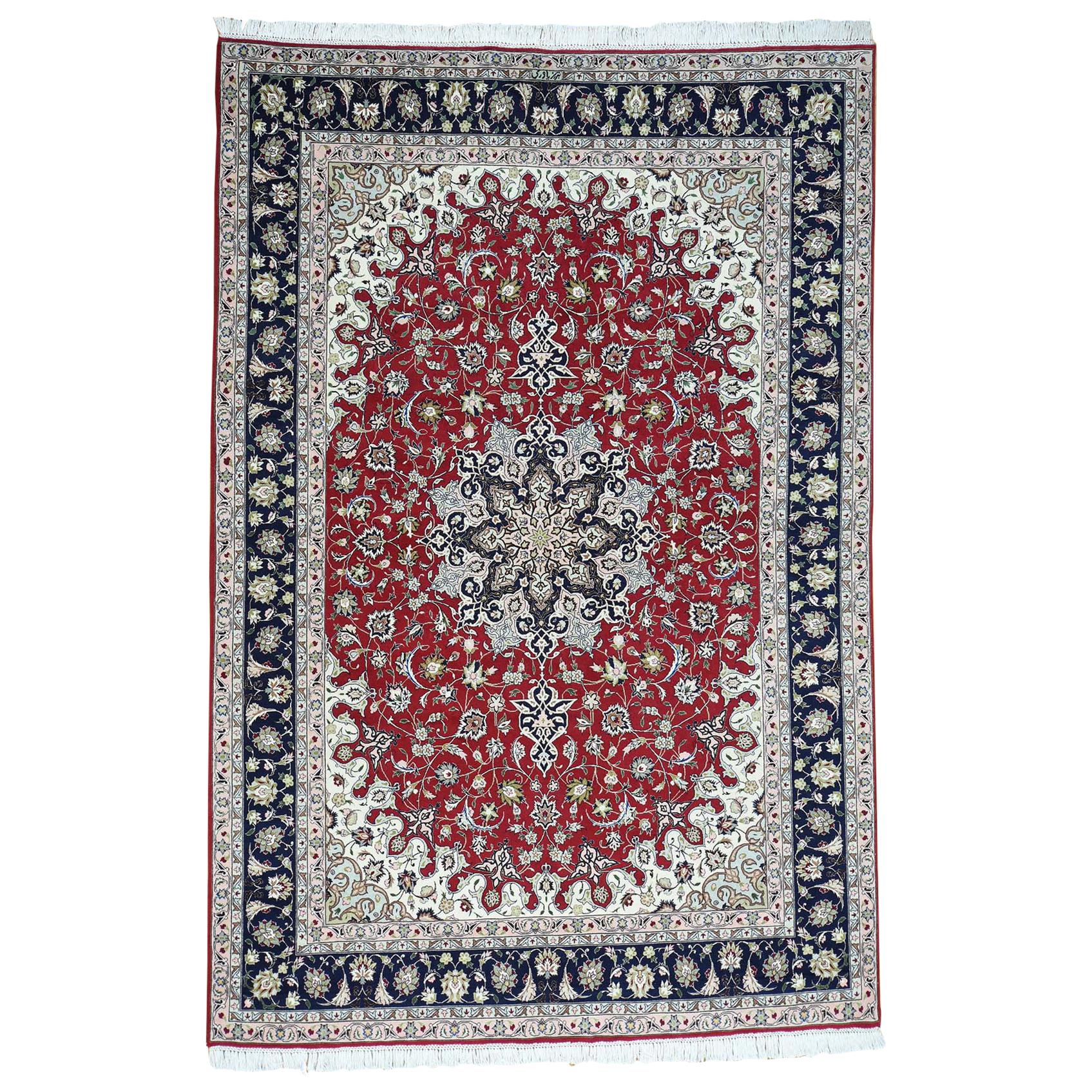 Hand Knotted Persian Tabriz Wool and Silk 400 KPSI Oriental Rug