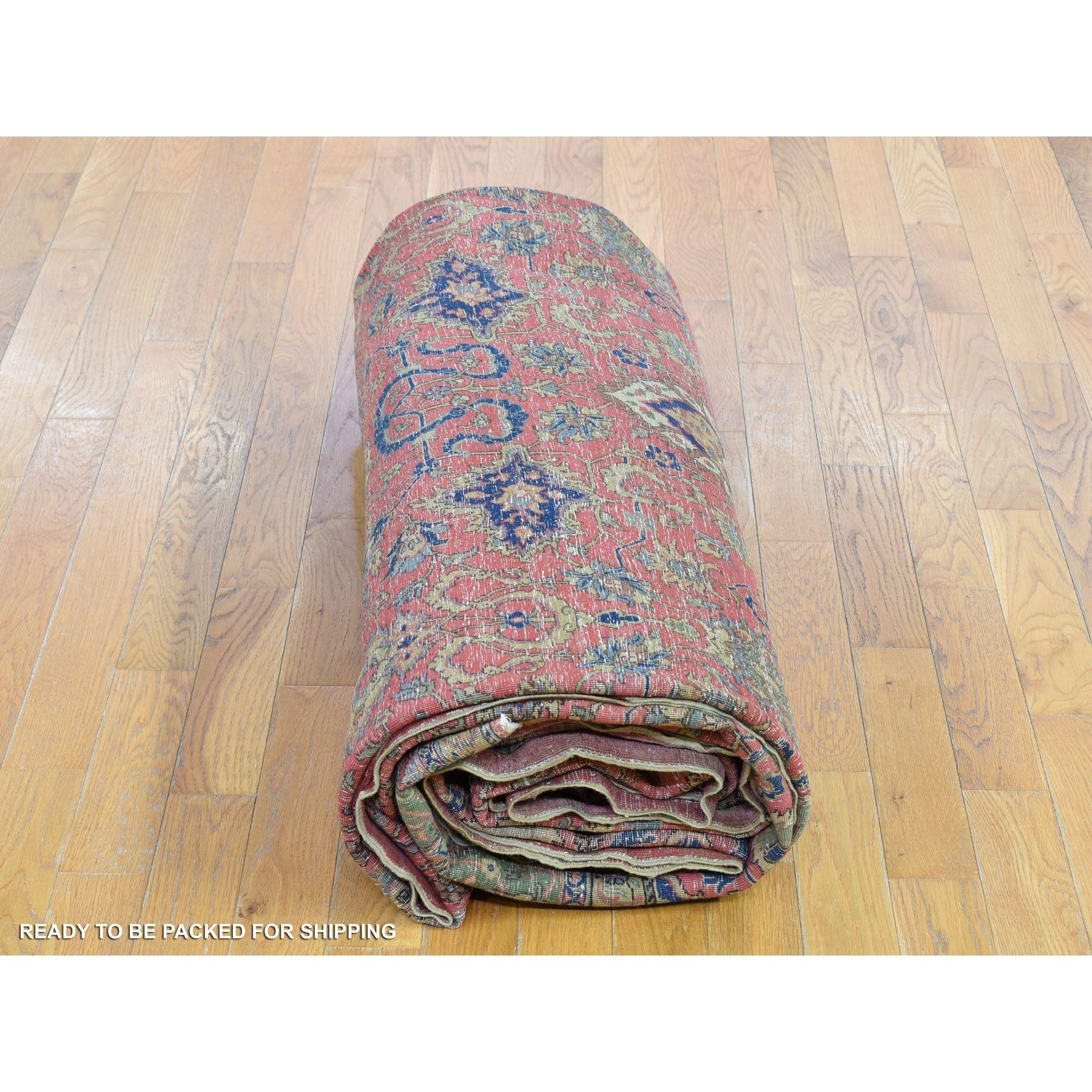 Hand Knotted Pink Antique Turkish Sivas Worn and Distressed, Clean Pure Wool Rug For Sale 4