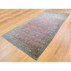 Hand Knotted Pink Antique Turkish Sivas Worn and Distressed, Clean Pure Wool Rug