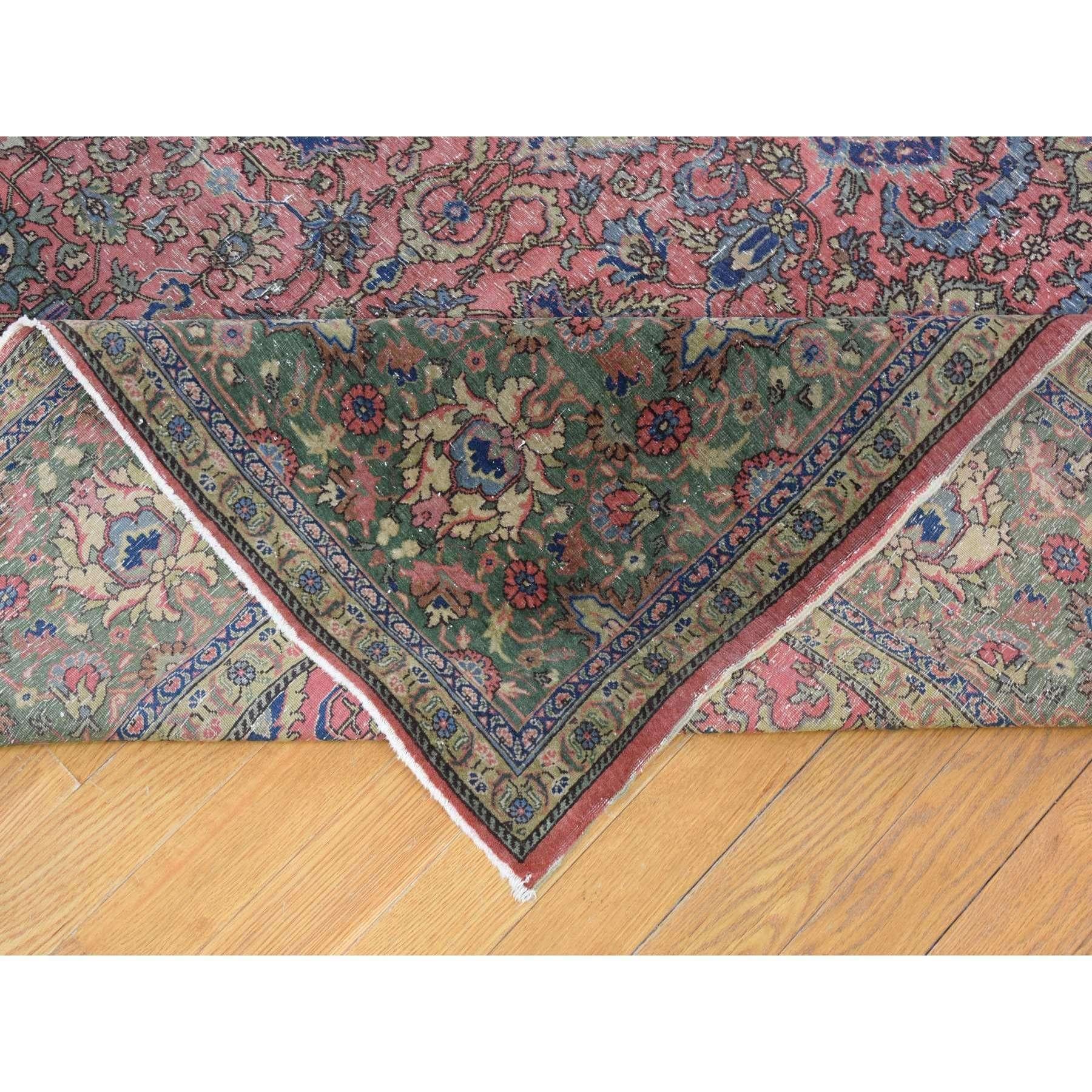 Hand Knotted Pink Antique Turkish Sivas Worn and Distressed, Clean Pure Wool Rug In Good Condition For Sale In Carlstadt, NJ