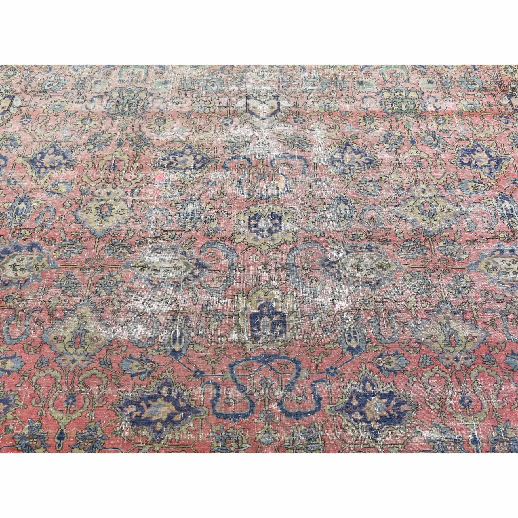 Hand Knotted Pink Antique Turkish Sivas Worn and Distressed, Clean Pure Wool Rug For Sale 1
