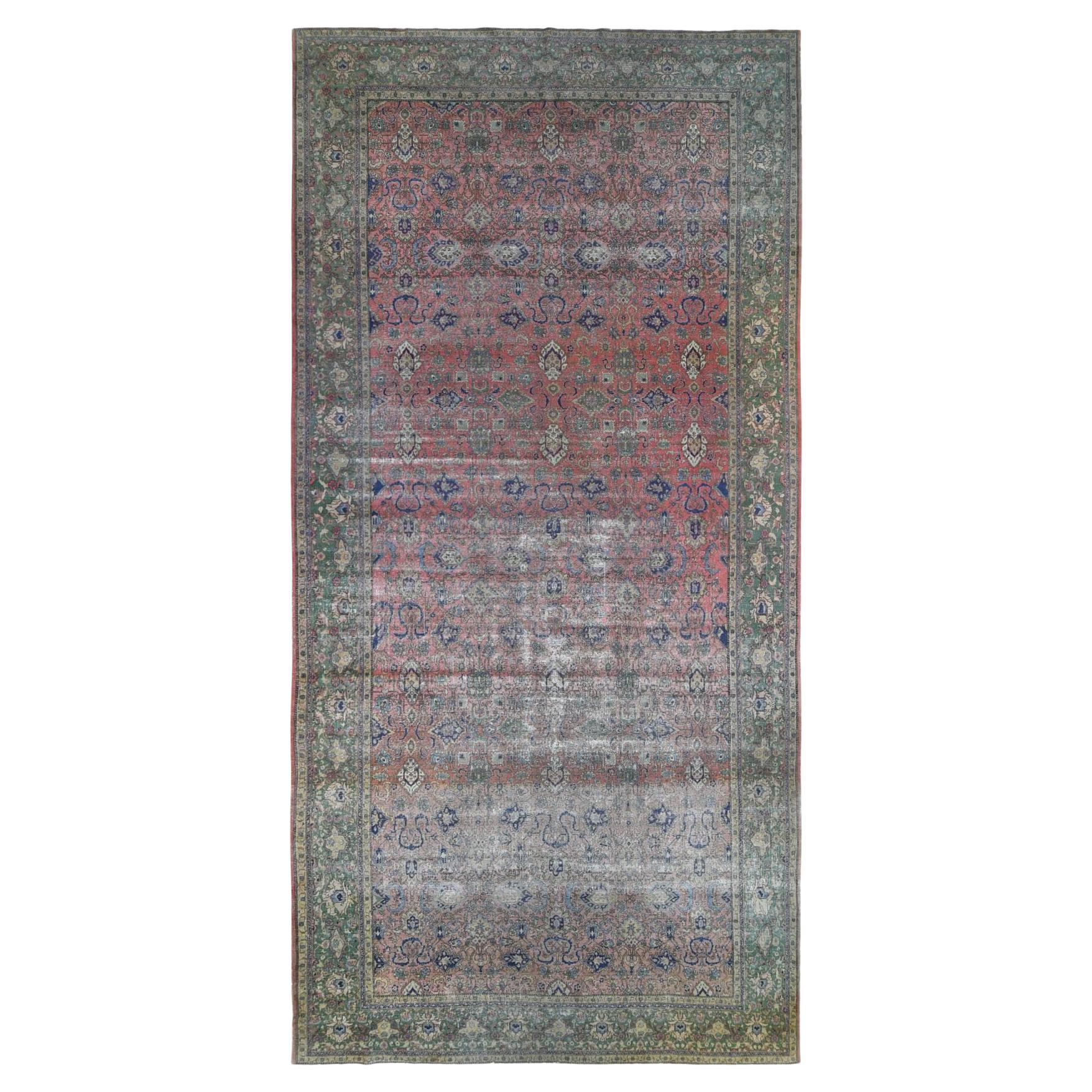 Hand Knotted Pink Antique Turkish Sivas Worn and Distressed, Clean Pure Wool Rug For Sale