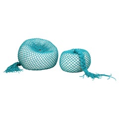 Hand-knotted Pouf - TRAP Aqua Big