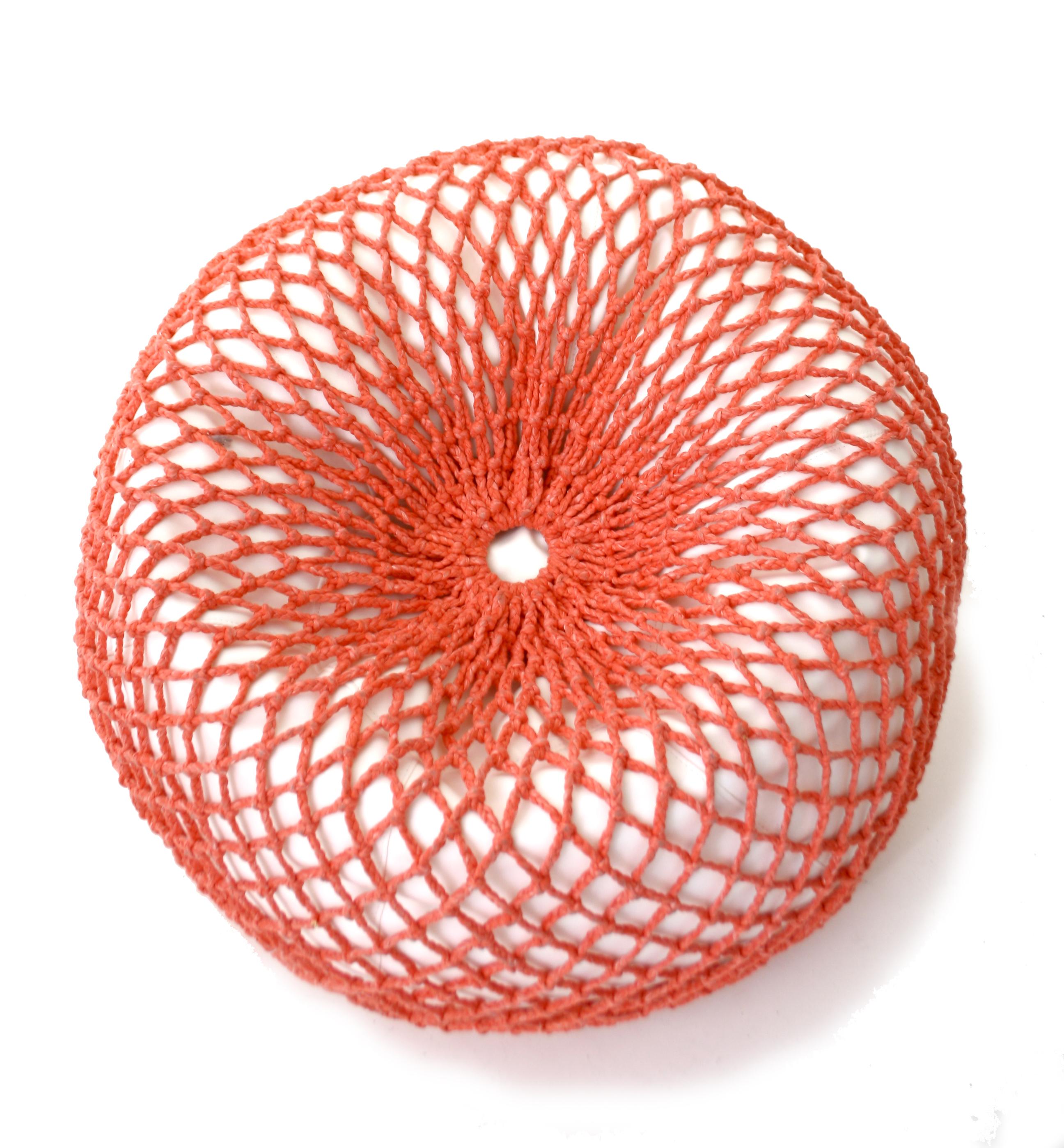 Hand-knotted Pouf - TRAP Coral Big For Sale 1