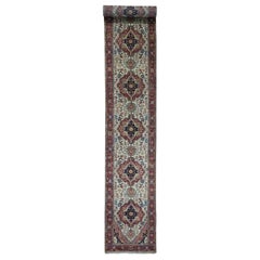 Hand Knotted Pure Wool Extra Large Runner Antiqued Heriz Re-Creation Rug