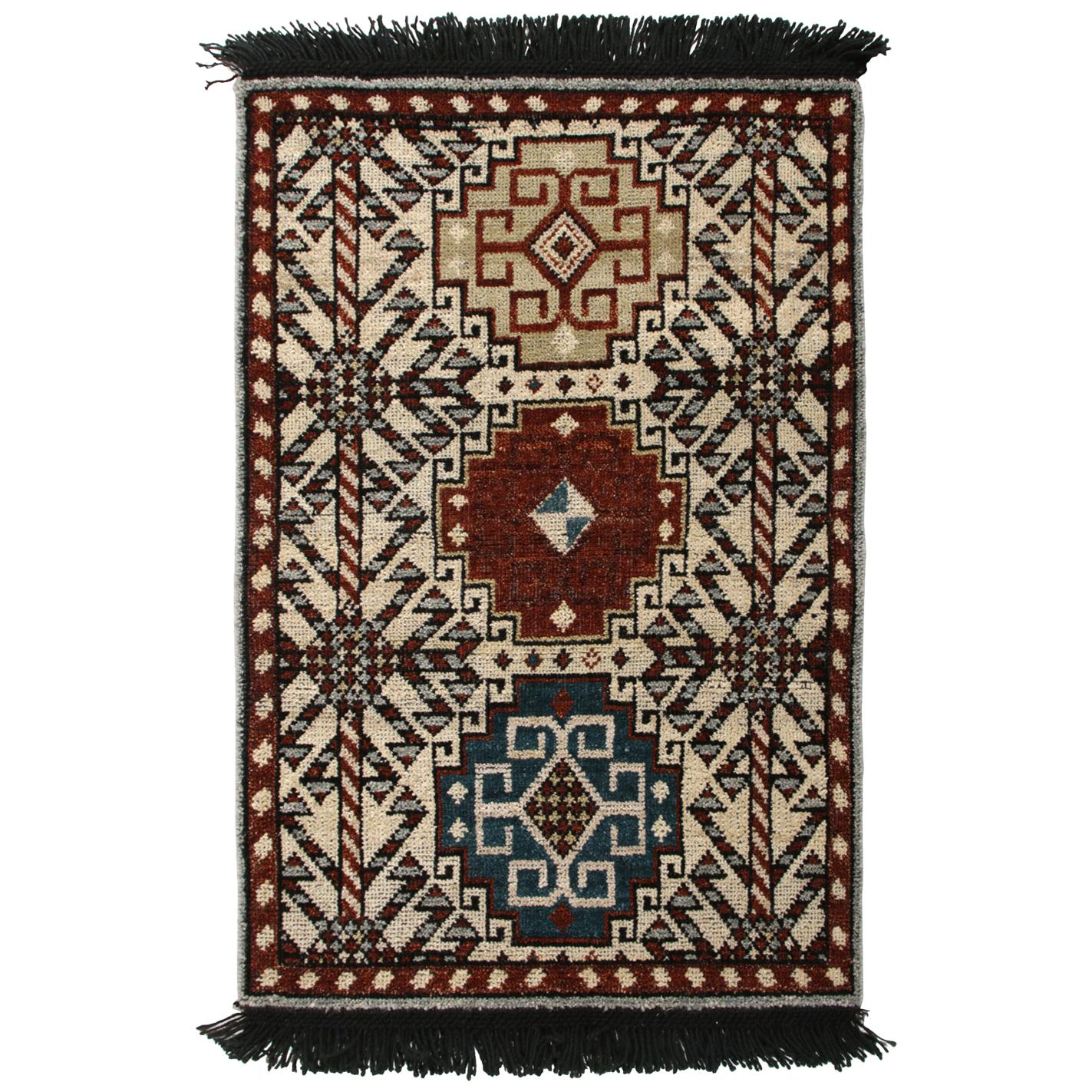 Rug & Kilim's Hand Knotted Qashqai Style Rug in Beige Red Geometric Pattern
