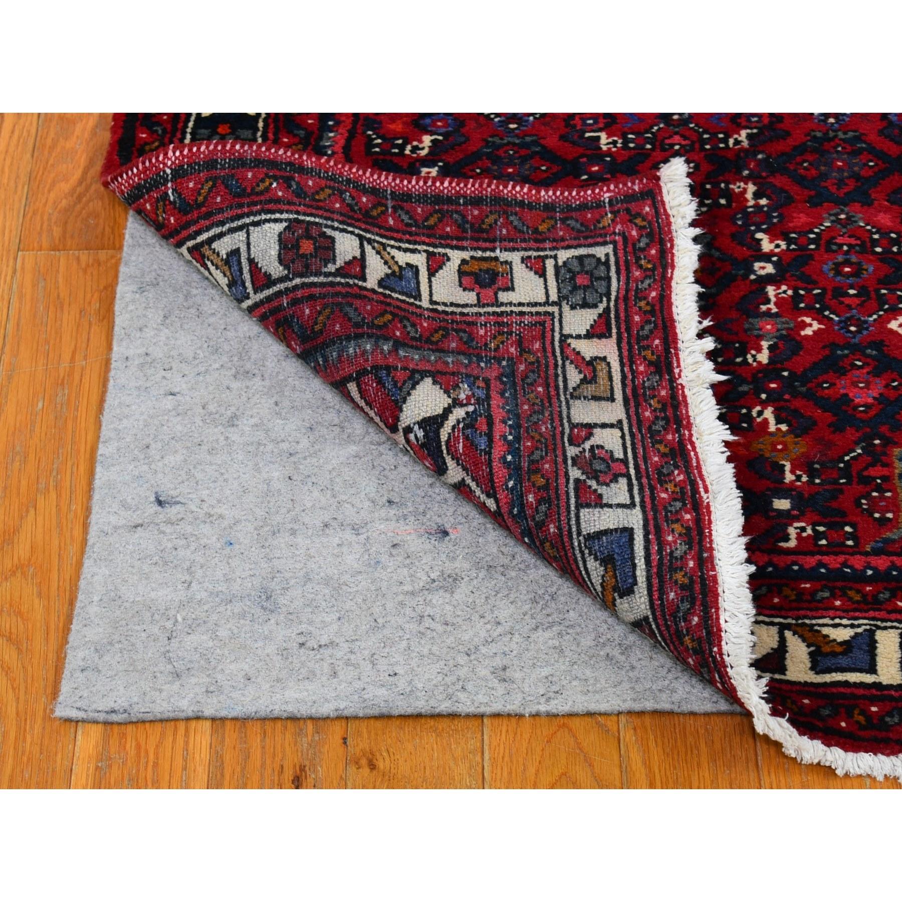 Hand Knotted Red Vintage Persian Hamadan Hussainabad Natural Wool Runner Rug In Good Condition For Sale In Carlstadt, NJ