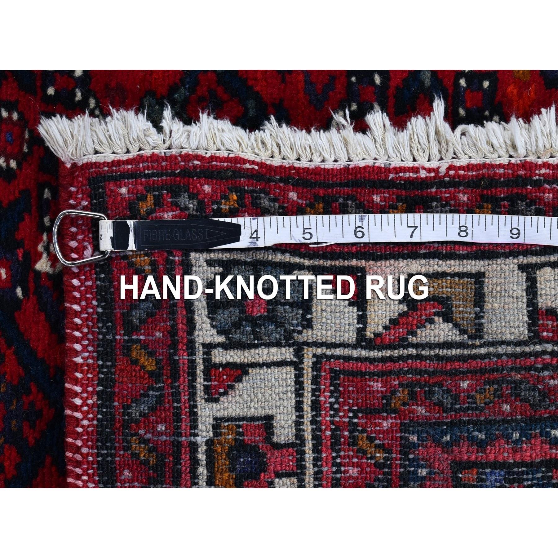 Hand Knotted Red Vintage Persian Hamadan Hussainabad Natural Wool Runner Rug For Sale 2