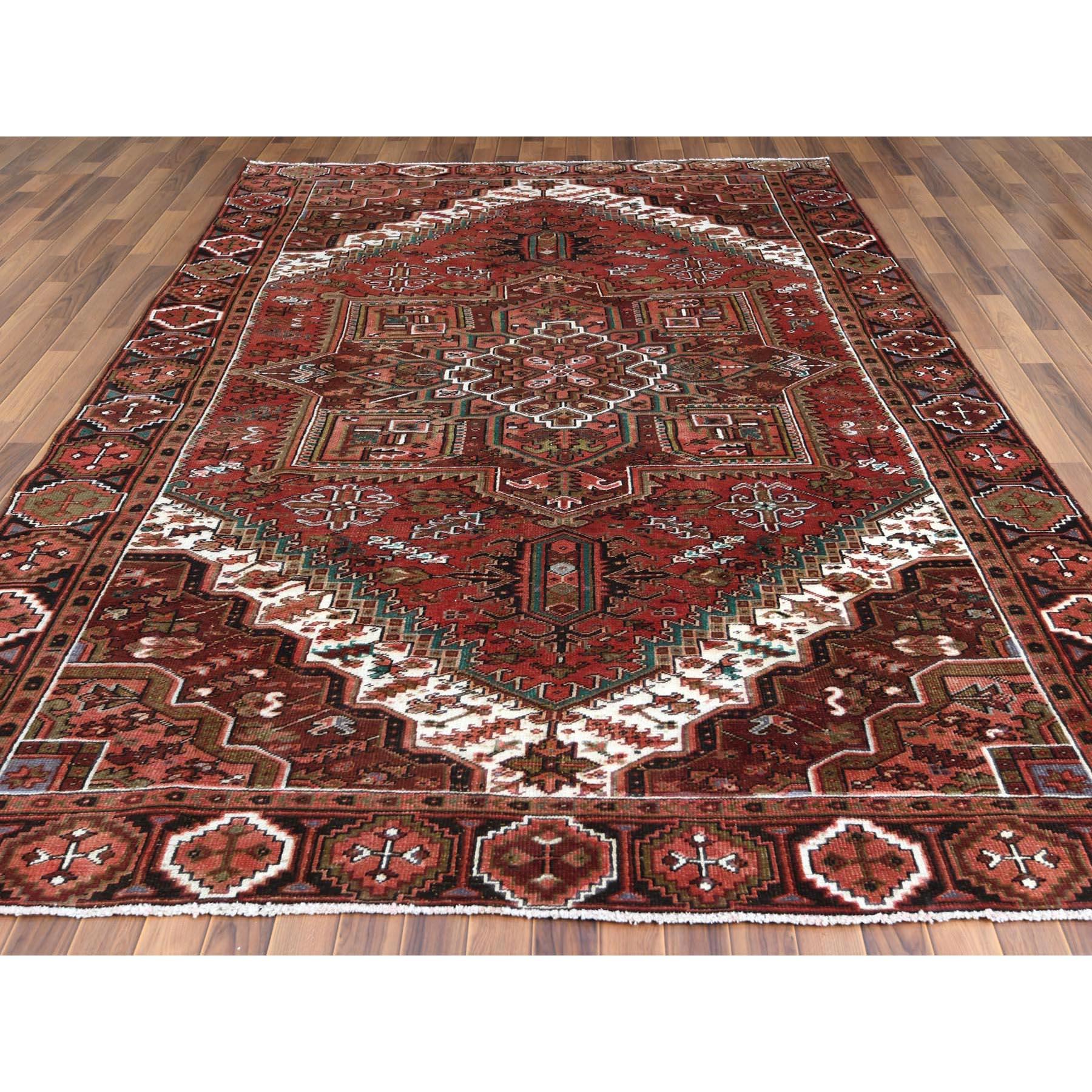 Medieval Hand Knotted Red Vintage Persian Heriz Clean Oriental Rug