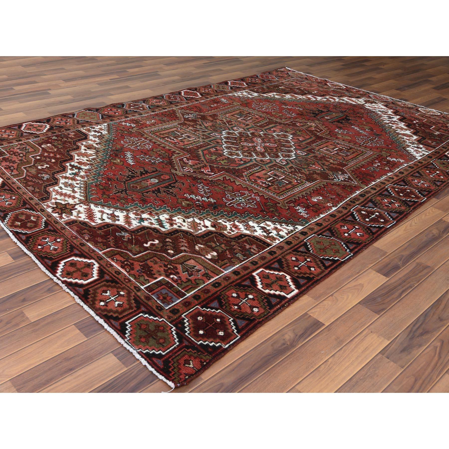 Asian Hand Knotted Red Vintage Persian Heriz Clean Oriental Rug