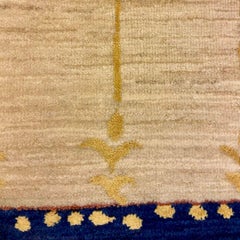 The Artful Green Green Rugs, noué à la main, en laine ivoire, bleu, vert et or, 2x3