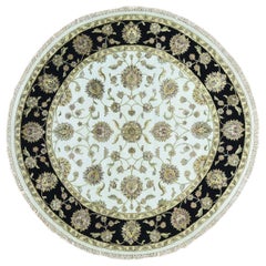 Hand Knotted Round Rajasthan Half Wool and Half Silk Oriental Rug