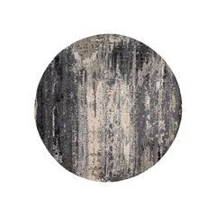 Hand Knotted Round Wool and Silk Abstract Design Oriental Rug