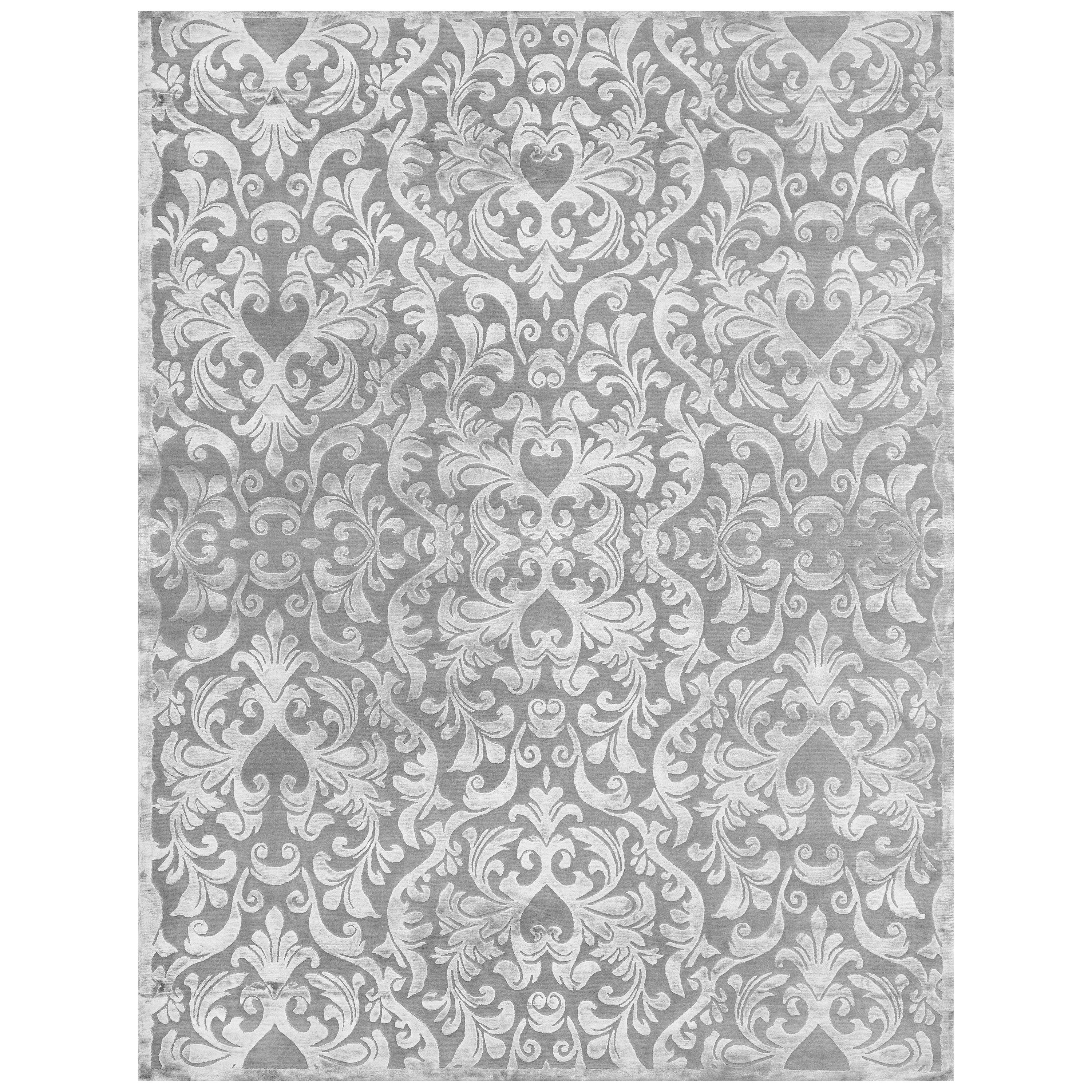 21st Century Carpet Rug Athos in Himalayan Wool and Silk Gray For Sale