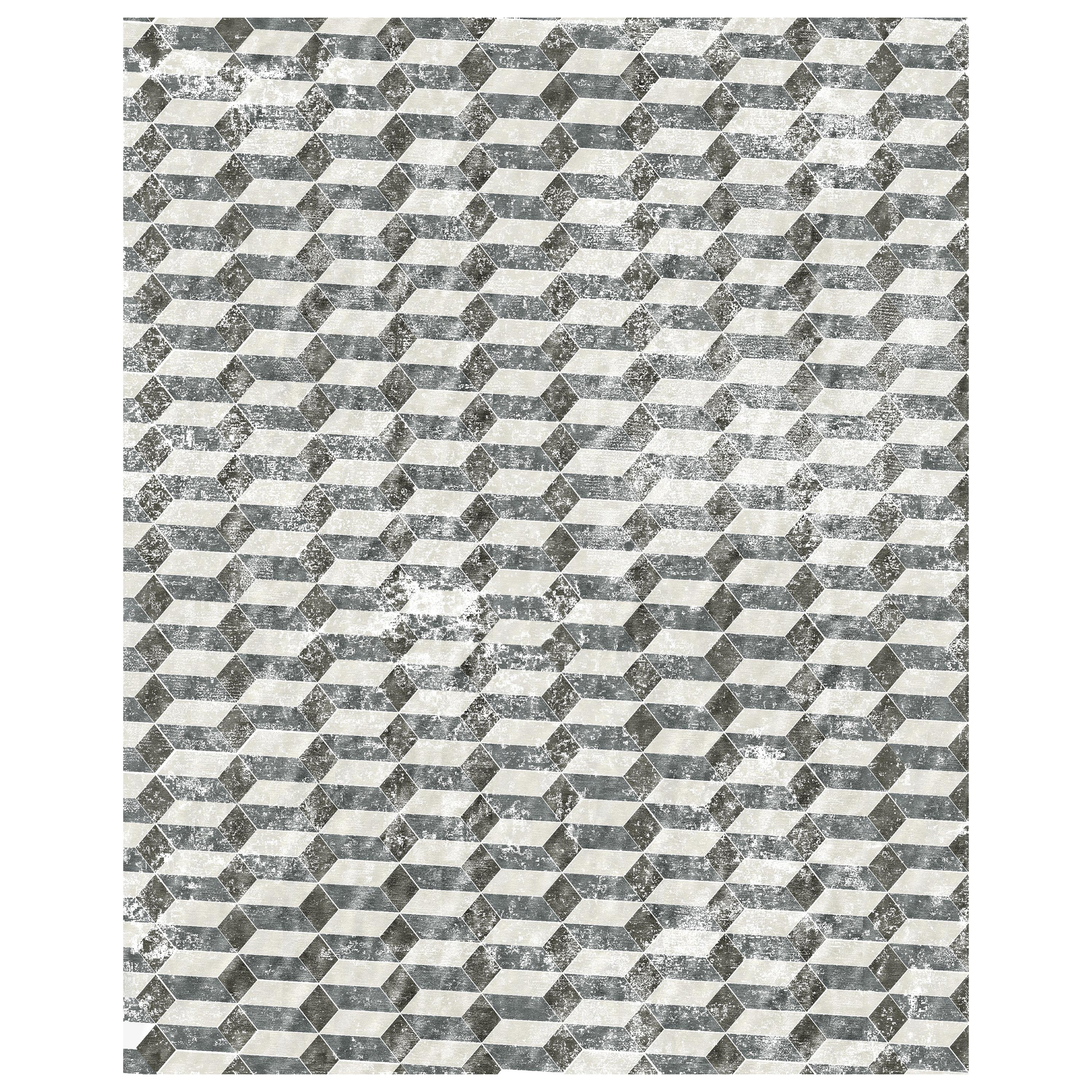 21st Century Carpet Rug Brera in Himalayan Wool and Silk White, Gray, Blue