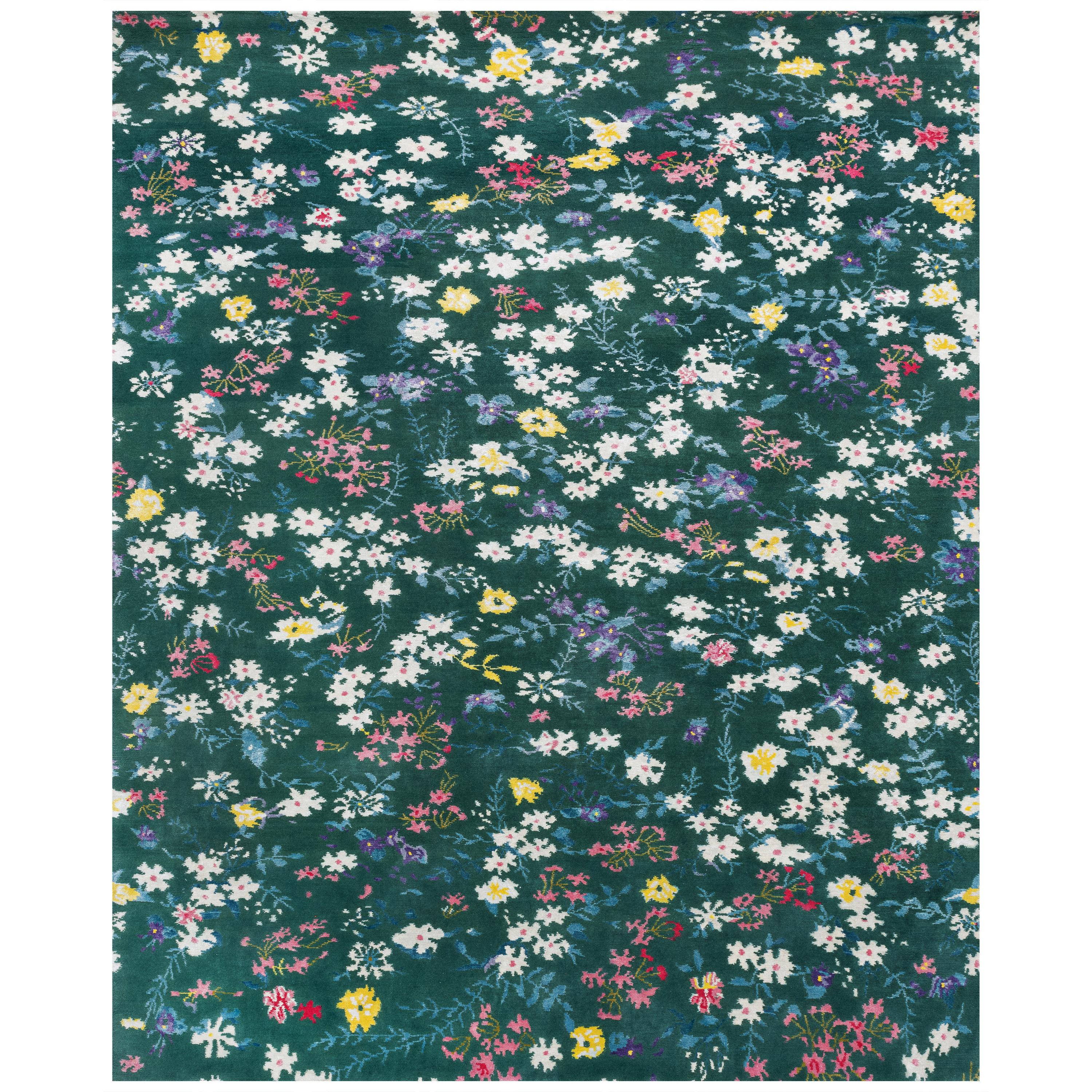 21st Century Carpet Rug Chloé in Himalayan Wool and Silk, Flowers