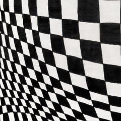 21st Century Carpet Rug Convex in Himalayan Wool and Silk White, Black