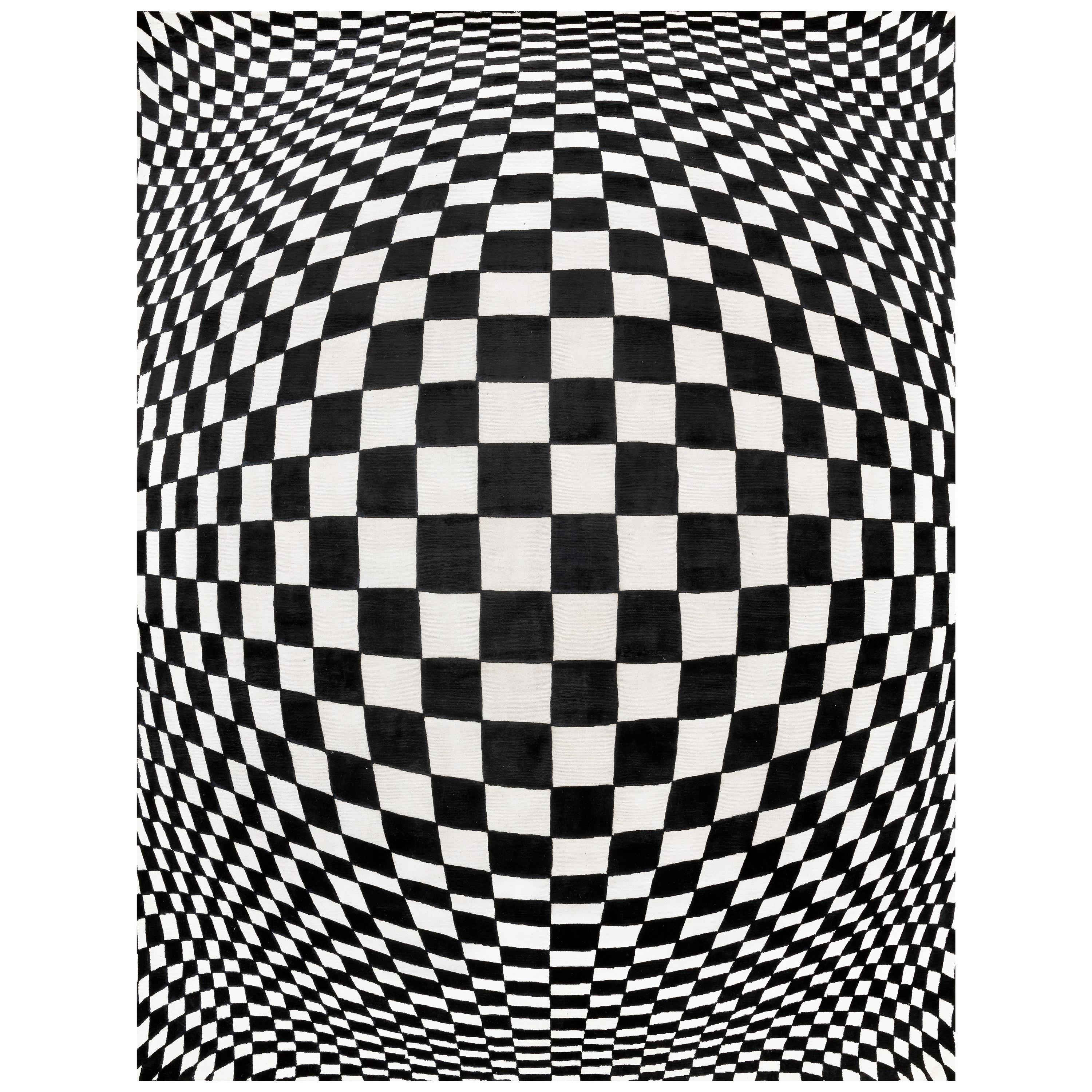 21st Century Carpet Rug Convex aus Himalaya-Wolle und Seide Weiß:: Schwarz