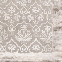 21st Century Carpet Rug Damask in Himalayan Wool and Silk Gray