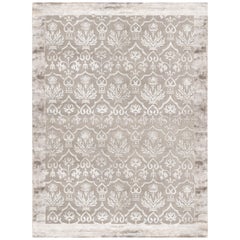 tapis du 21e siècle Tapis Damas en laine et soie de l'Himalaya Gris