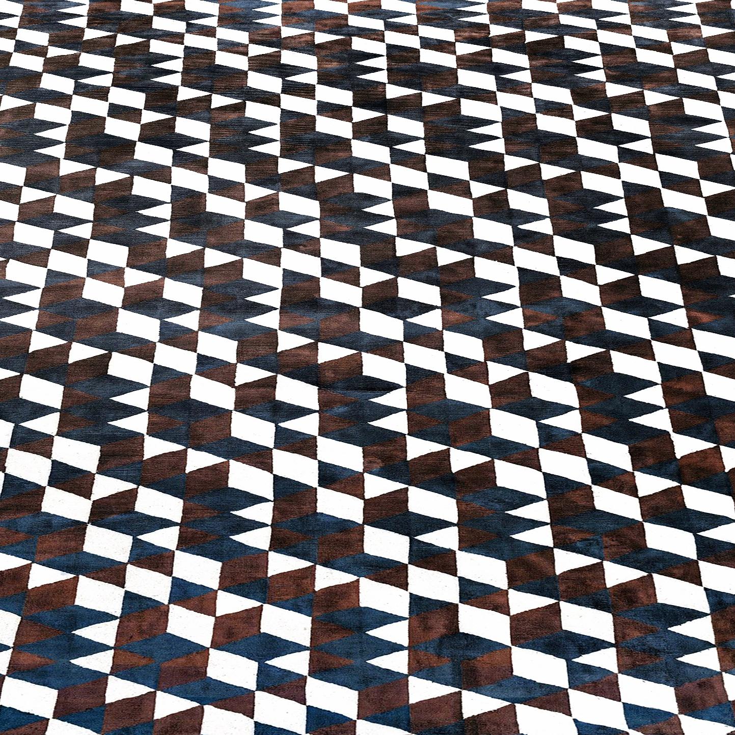 21st Century Carpet Rug Dexter aus Himalaya-Wolle und Seide Braun:: Blau:: Weiß (Nepalesisch) im Angebot