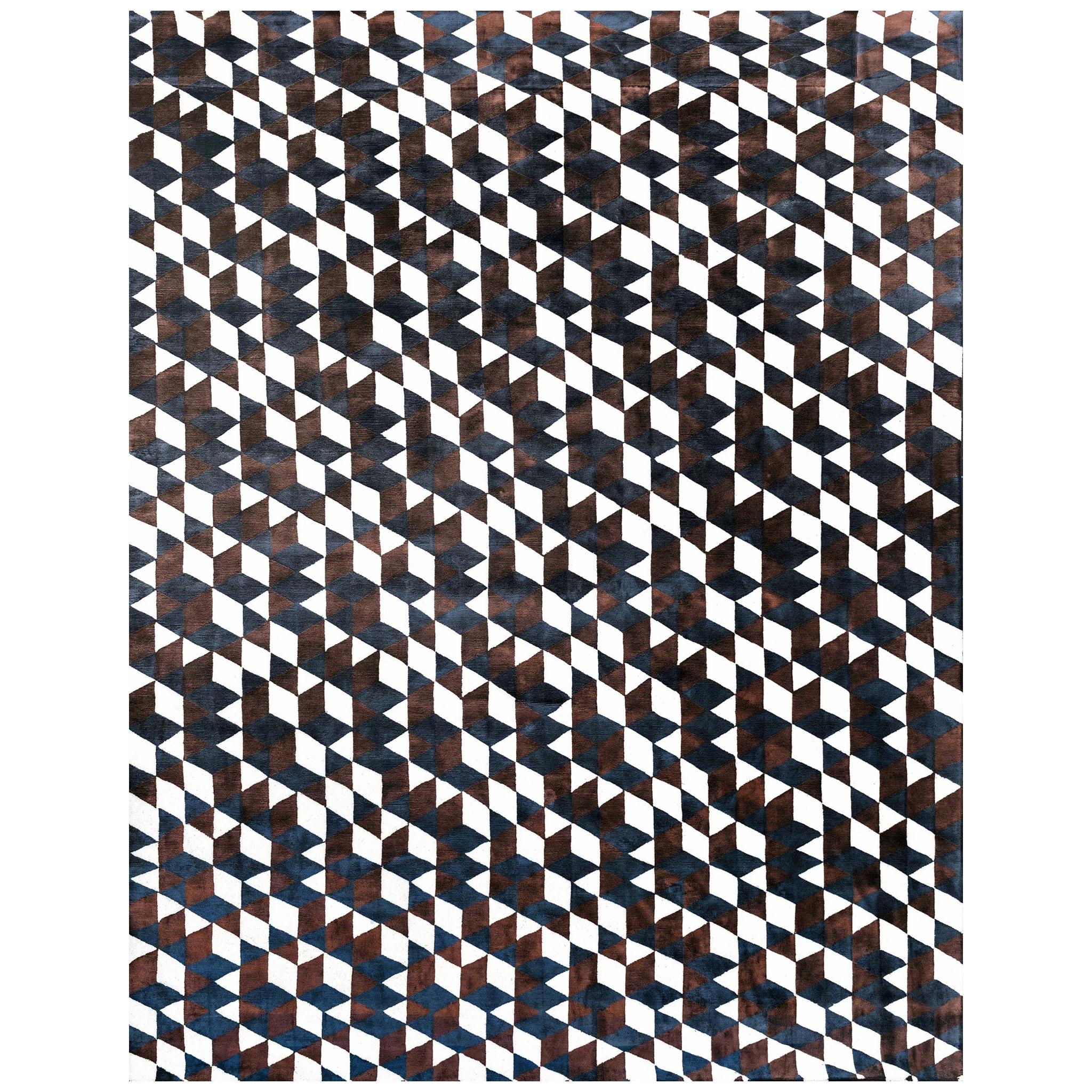 21st Century Carpet Rug Dexter in Himalayan Wool and Silk Brown, Blue, White