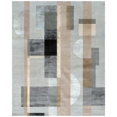 21st Century Carpet Rug District in Himalayan Wool and Silk Gray, Beige, Black