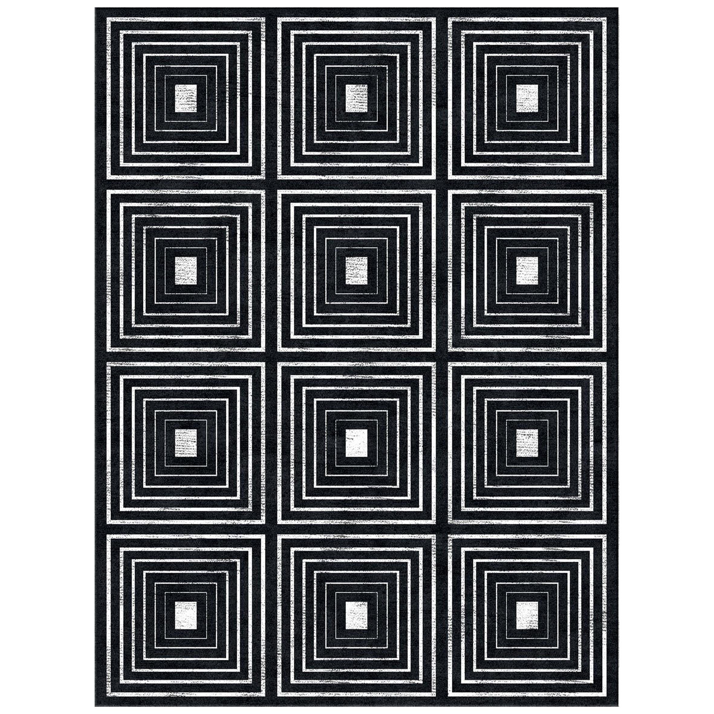 21st Century Carpet Rug Dsquare in Himalayan Wool and Silk Black, White
