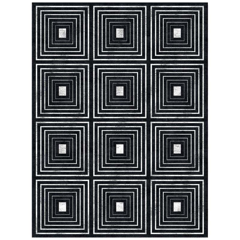 21st Century Carpet Rug Dsquare in Himalayan Wool and Silk Black, White ...