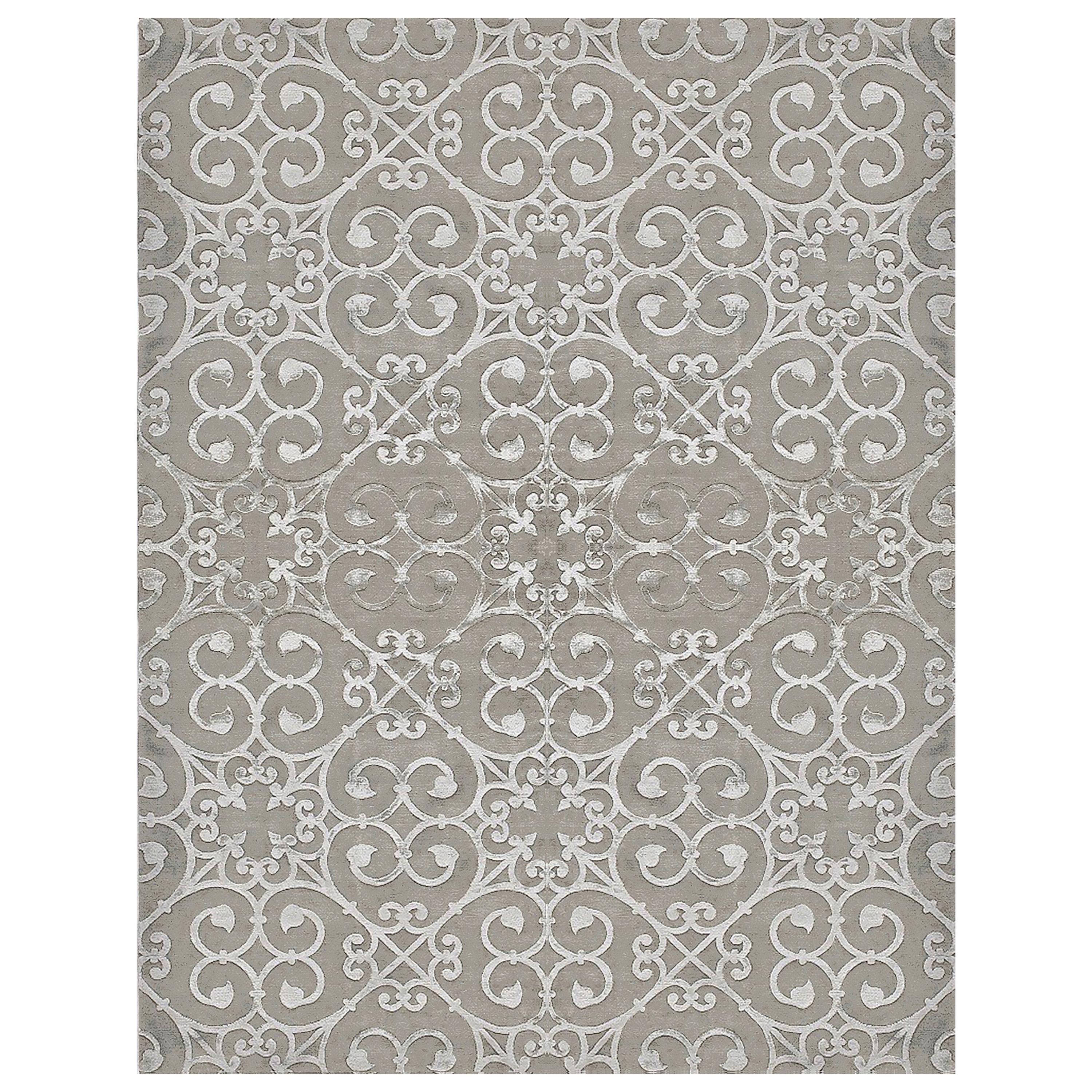 tapis du 21e siècle Tapis Ducale en laine et soie de l'Himalaya Gris