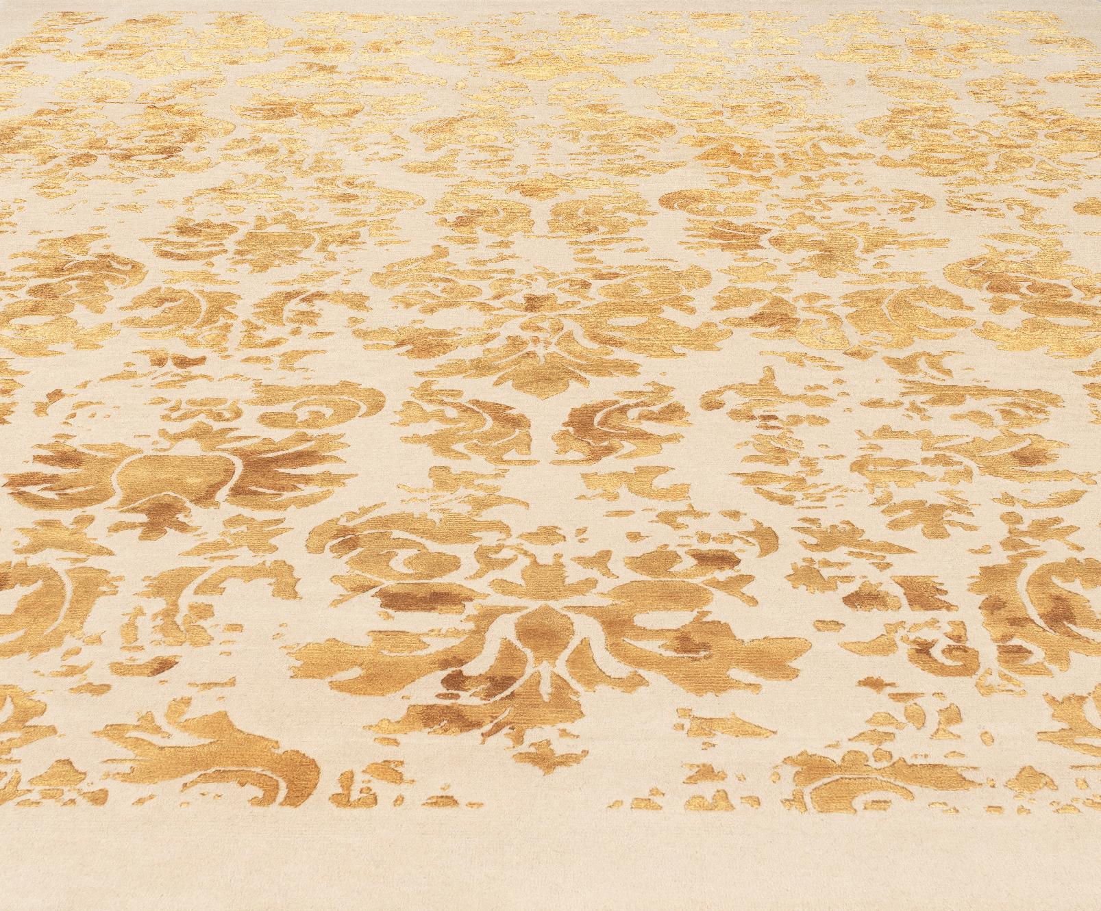 Hand-Knotted 21st Century Carpet Rug Dumas in Himalayan Wool and Silk Beige, Ivory, Goldish For Sale