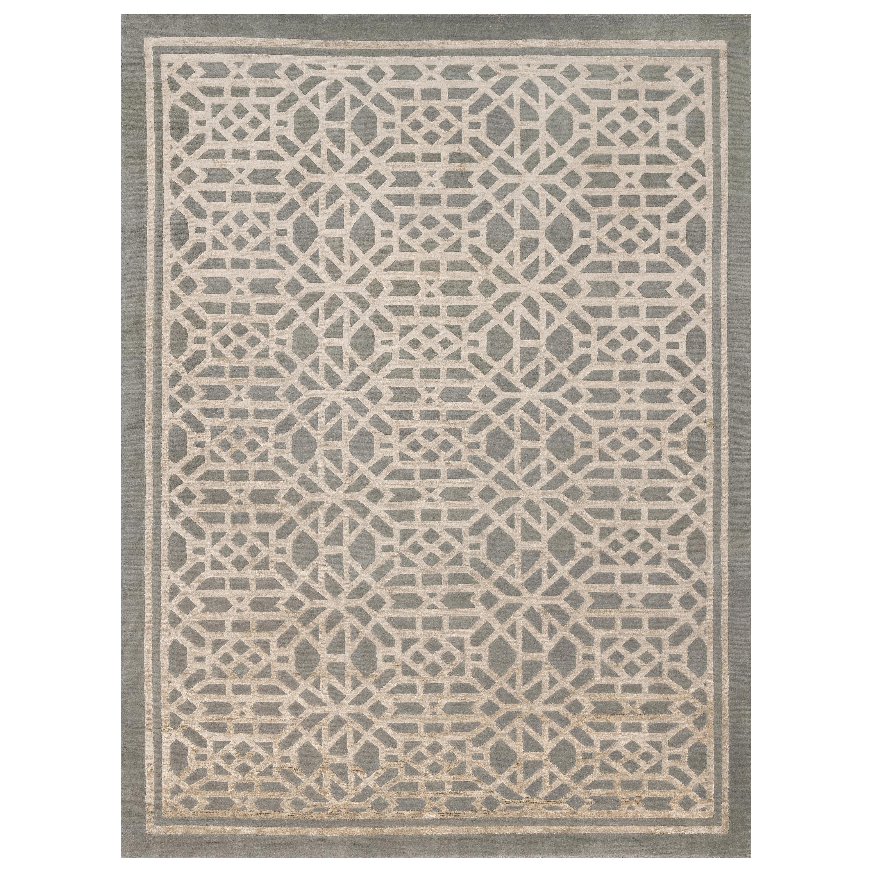 21st Century Carpet Rug Dynasty in Himalayan Wool and Silk Gray For Sale