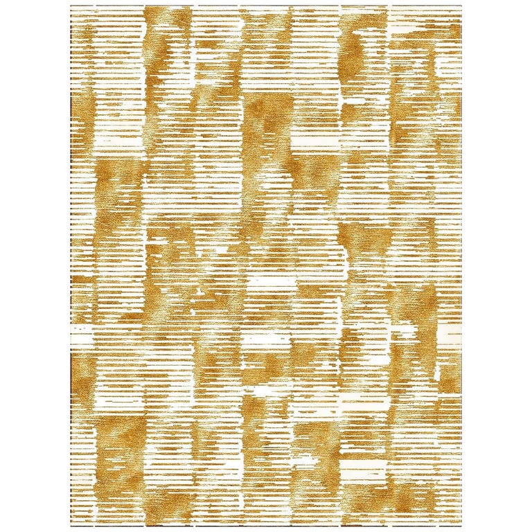 21st Century Carpet Rug Edge in Himalayan Wool and Silk Goldish, Beige ...