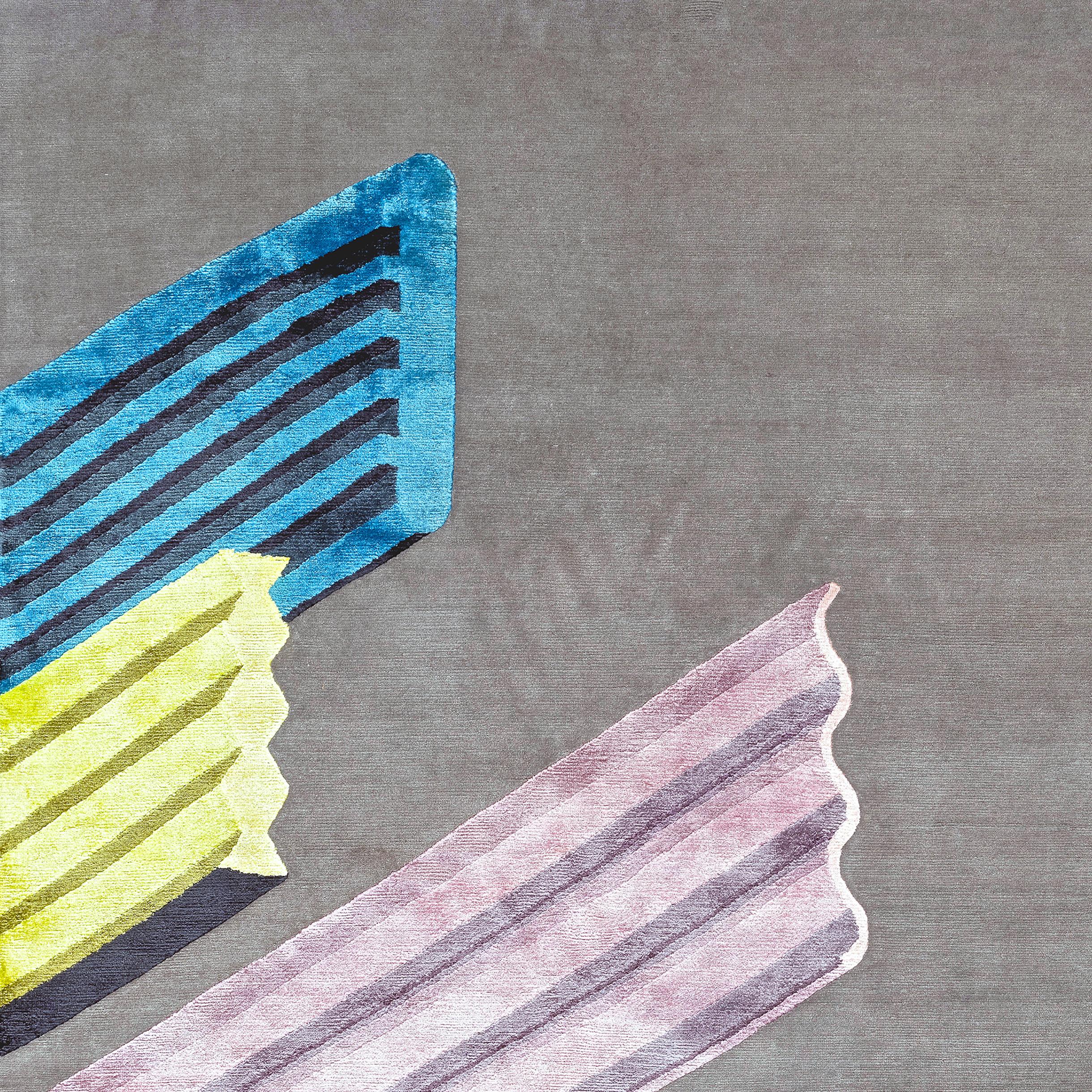 Designed by Fabien Cappello präsentiert eine Komposition aus 3D-Elementen, die in ein grafisches Spiel aus Formen und Schatten übersetzt werden. Die Oberfläche gewinnt auf magische Weise an Volumen durch Formen und Farben, die eine lebendige