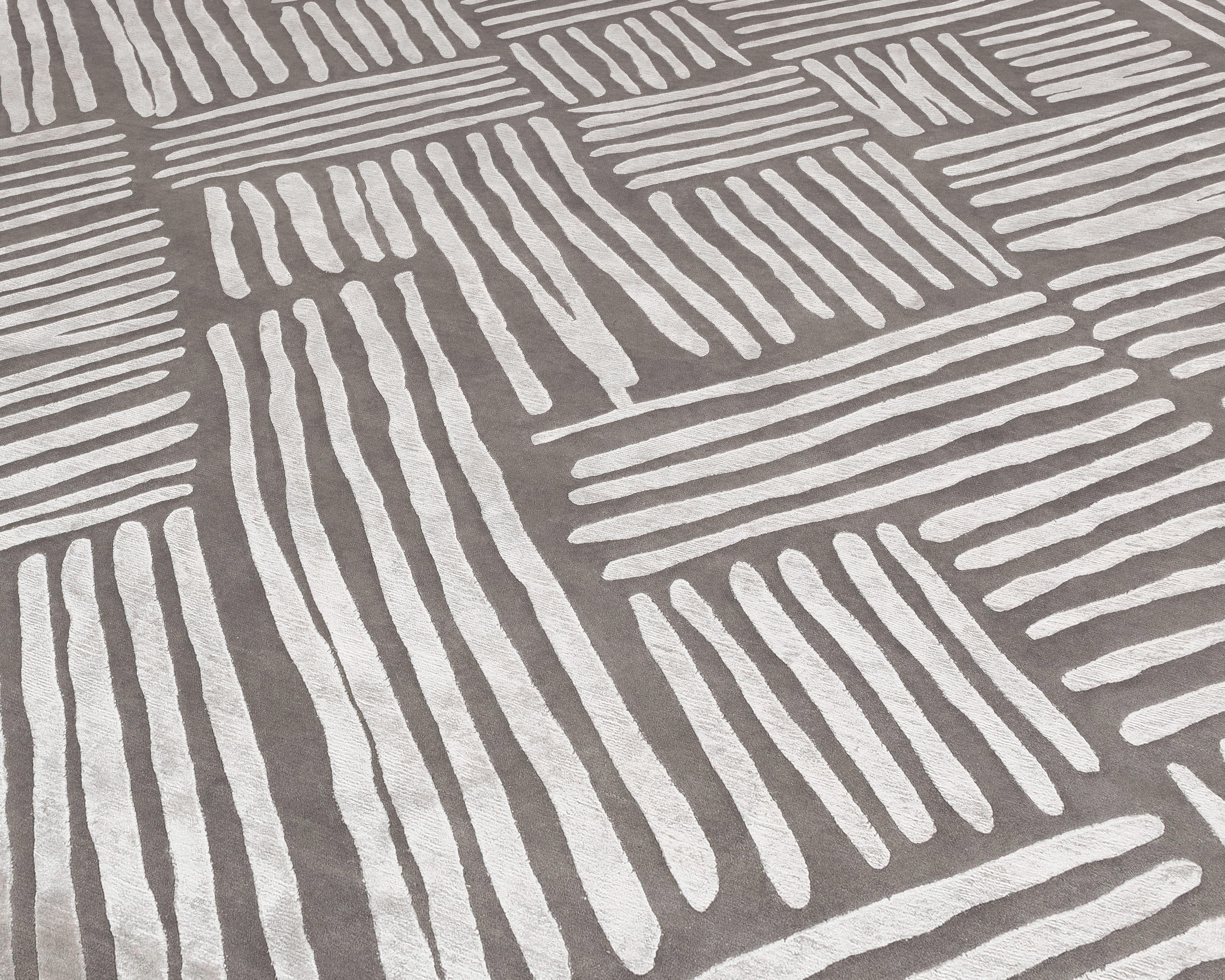 21st Century Carpet Rug Flair aus Himalaya-Wolle und Seide Grau (Handgeknüpft) im Angebot