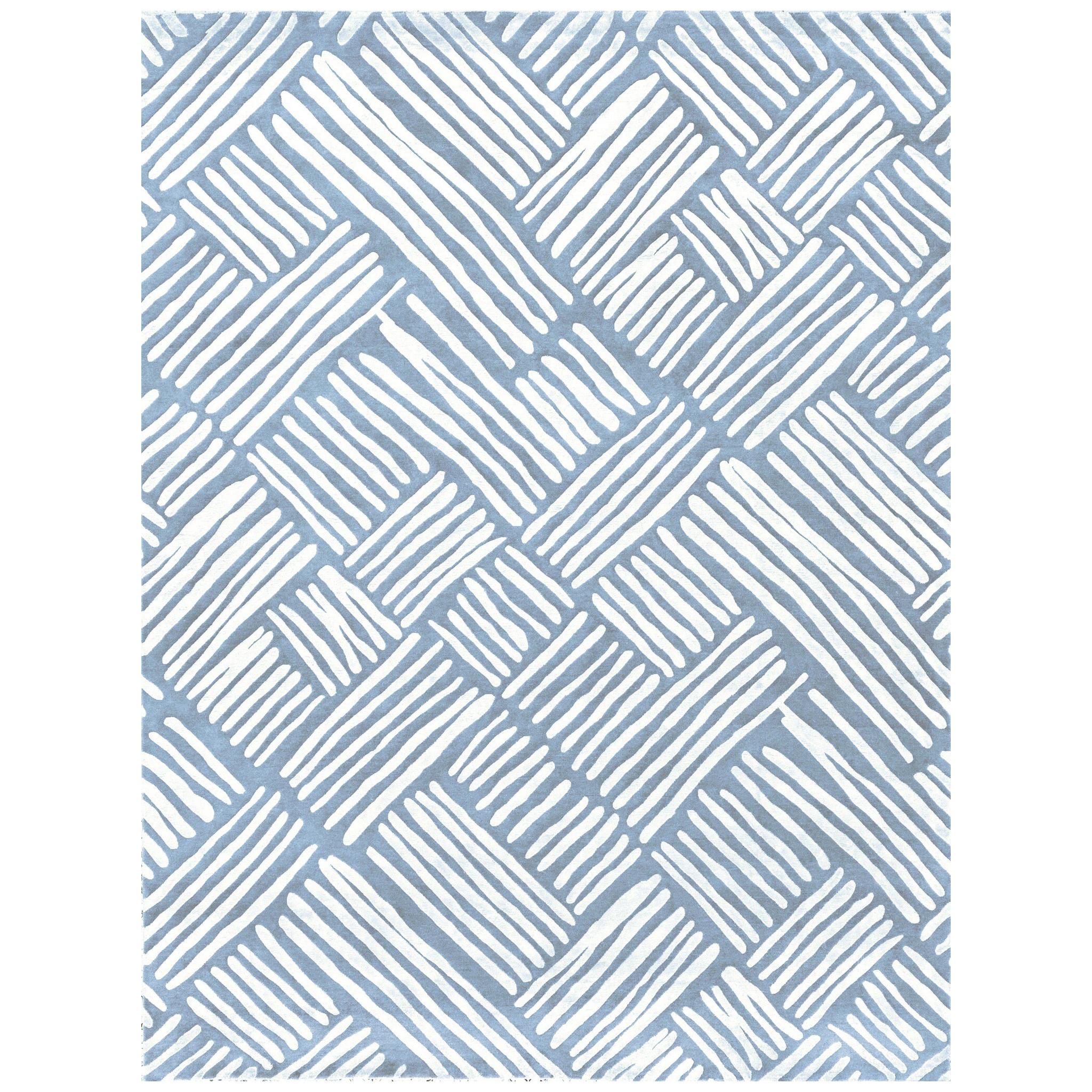 21st Century Carpet Rug Flair in Himalayan Wool and Silk Light Blue, White
