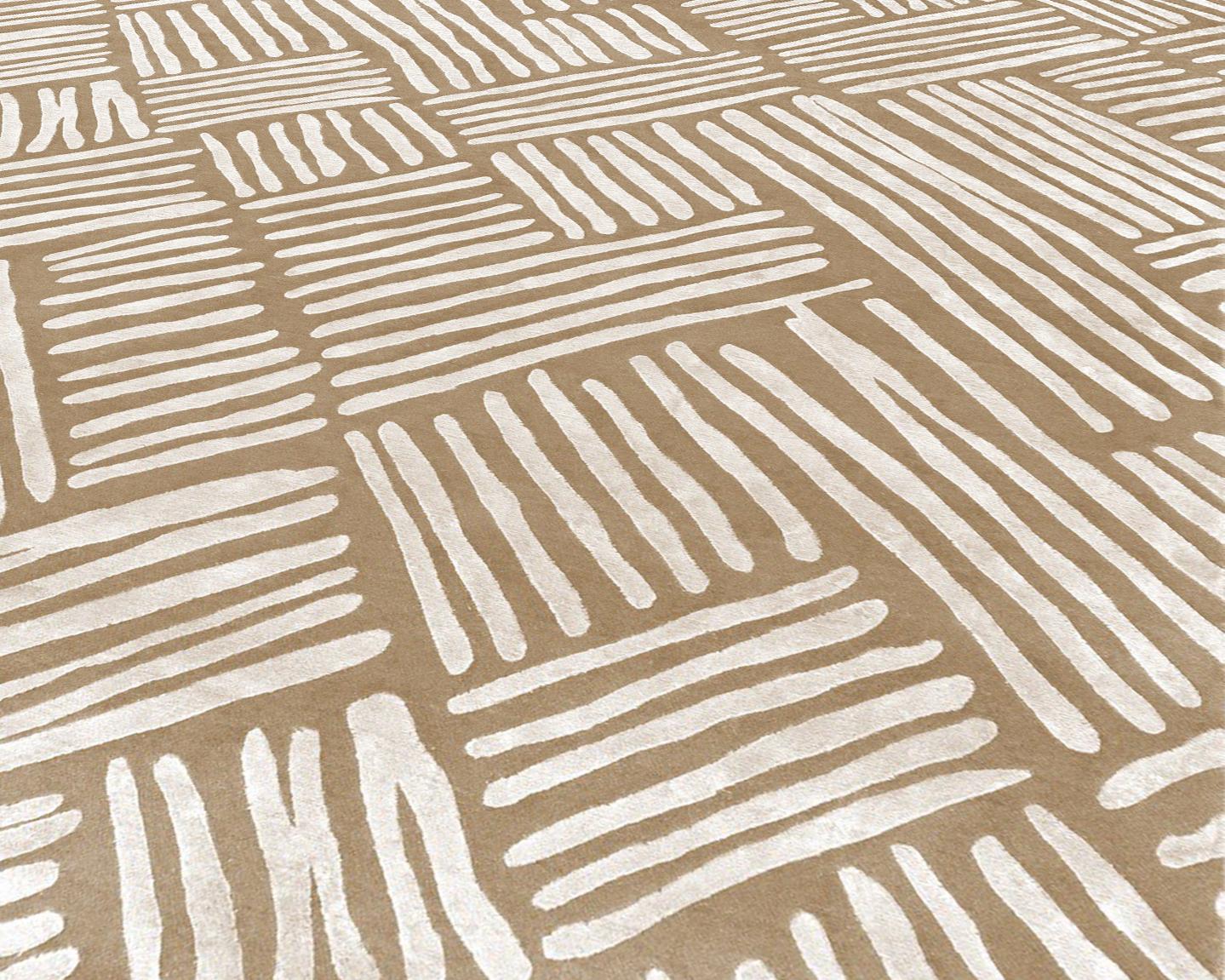 Hand-Knotted 21st Century Carpet Rug Flair in Himalayan Wool and Silk Beige