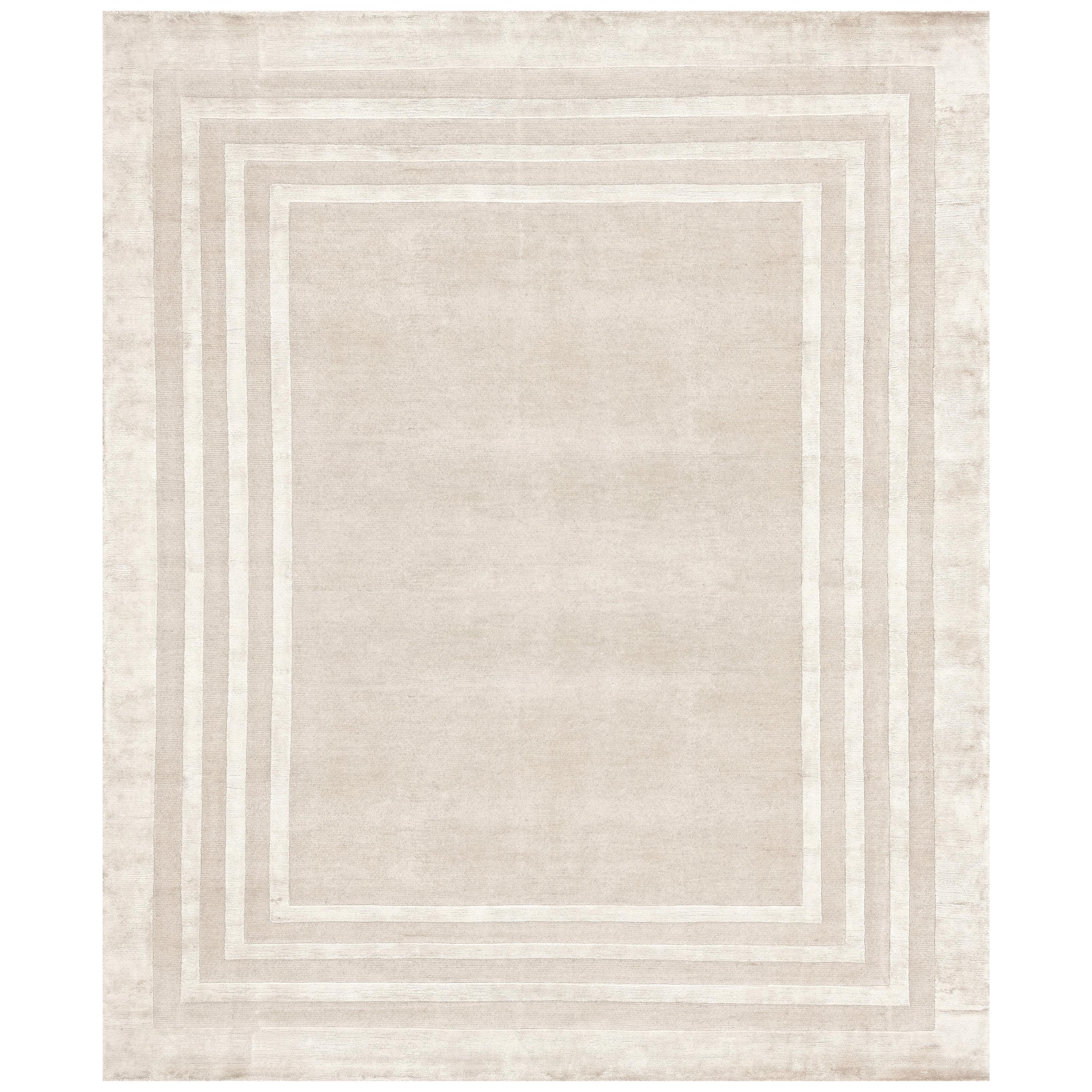 21st Century Carpet Rug Frame III Borders in Himalayan Wool and Silk Gray For Sale