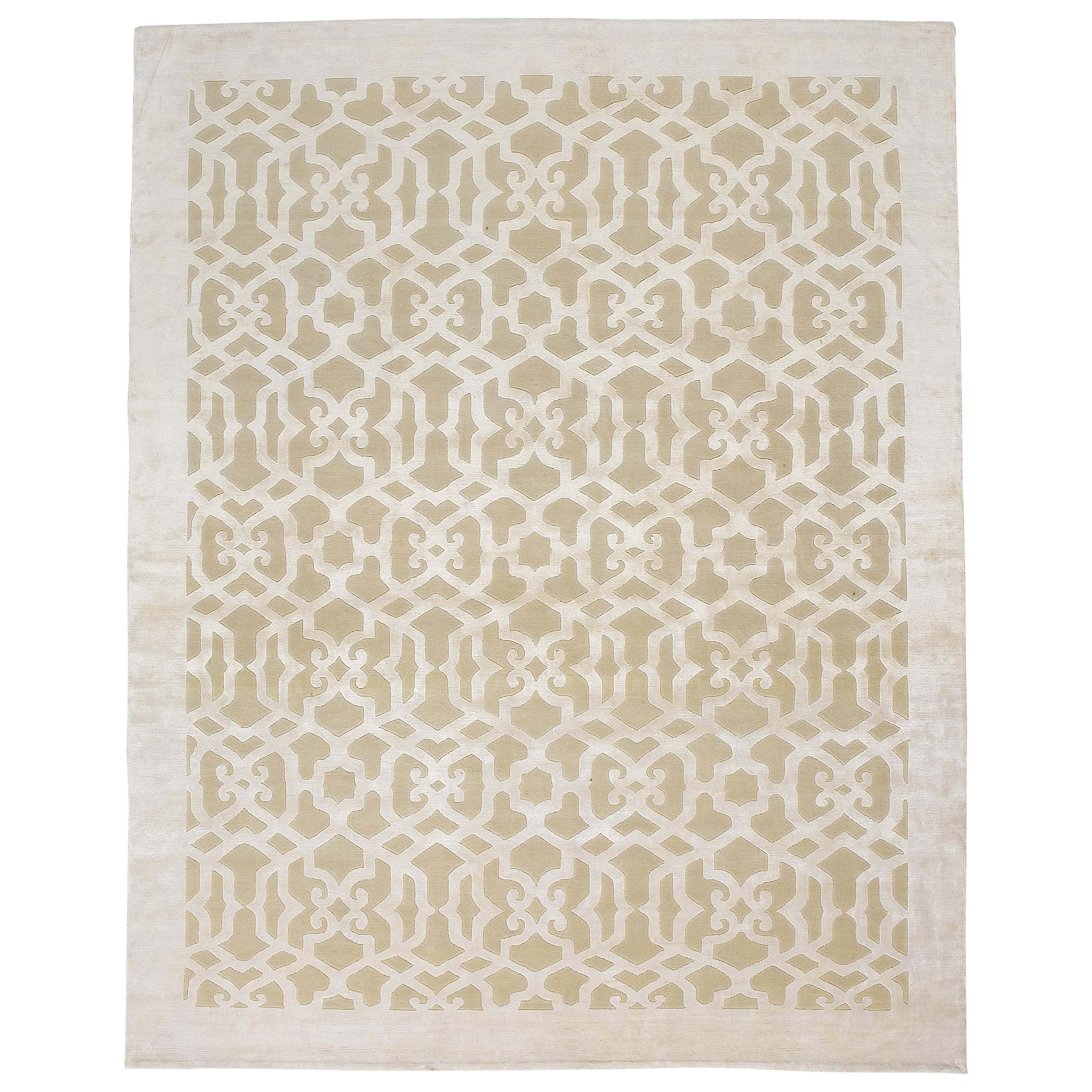 21st Century Carpet Rug Granada in Himalayan Wool and Silk Beige, Ivory