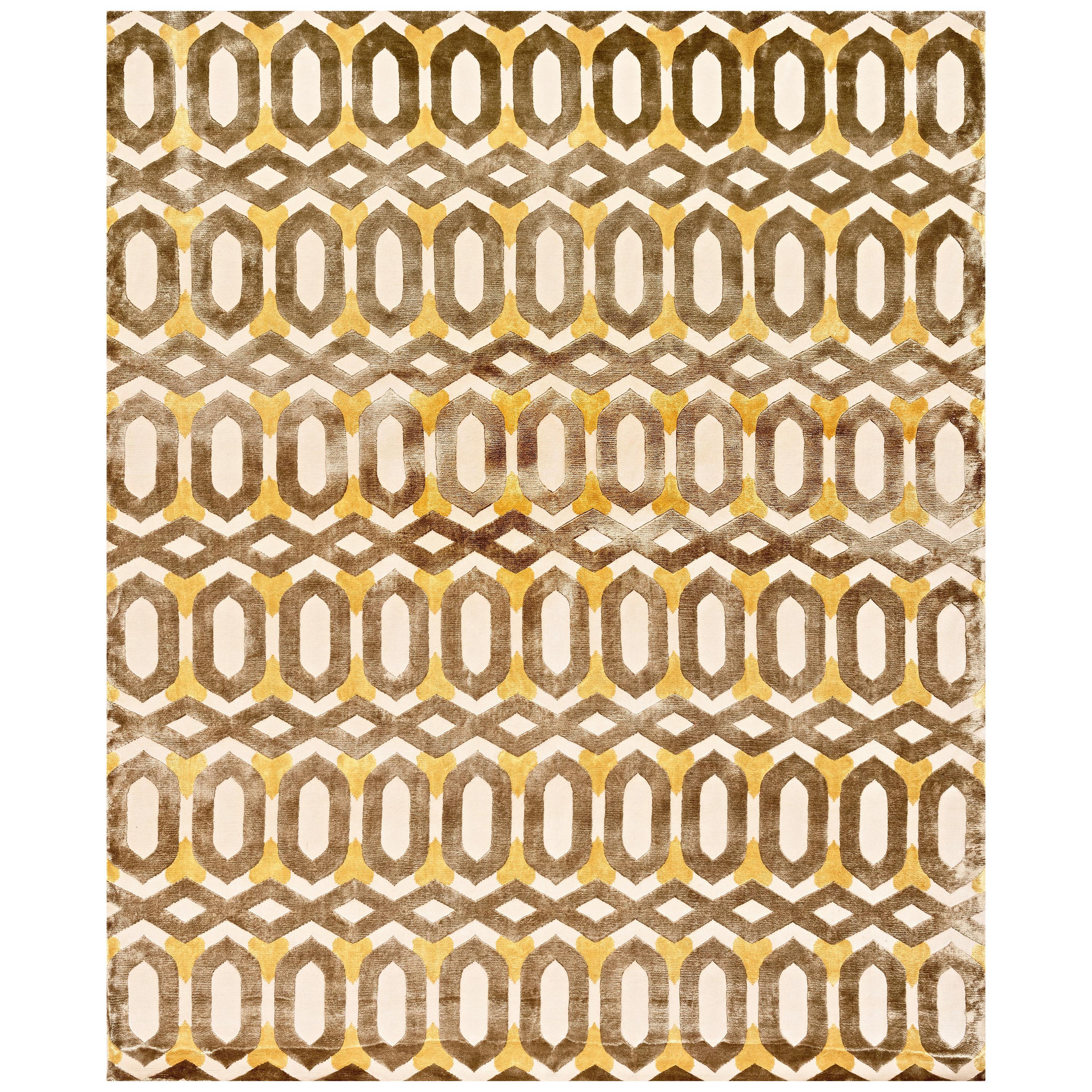 21st Century Carpet Rug Habana in Himalayan Wool and Silk Brown, Beige, Yellow