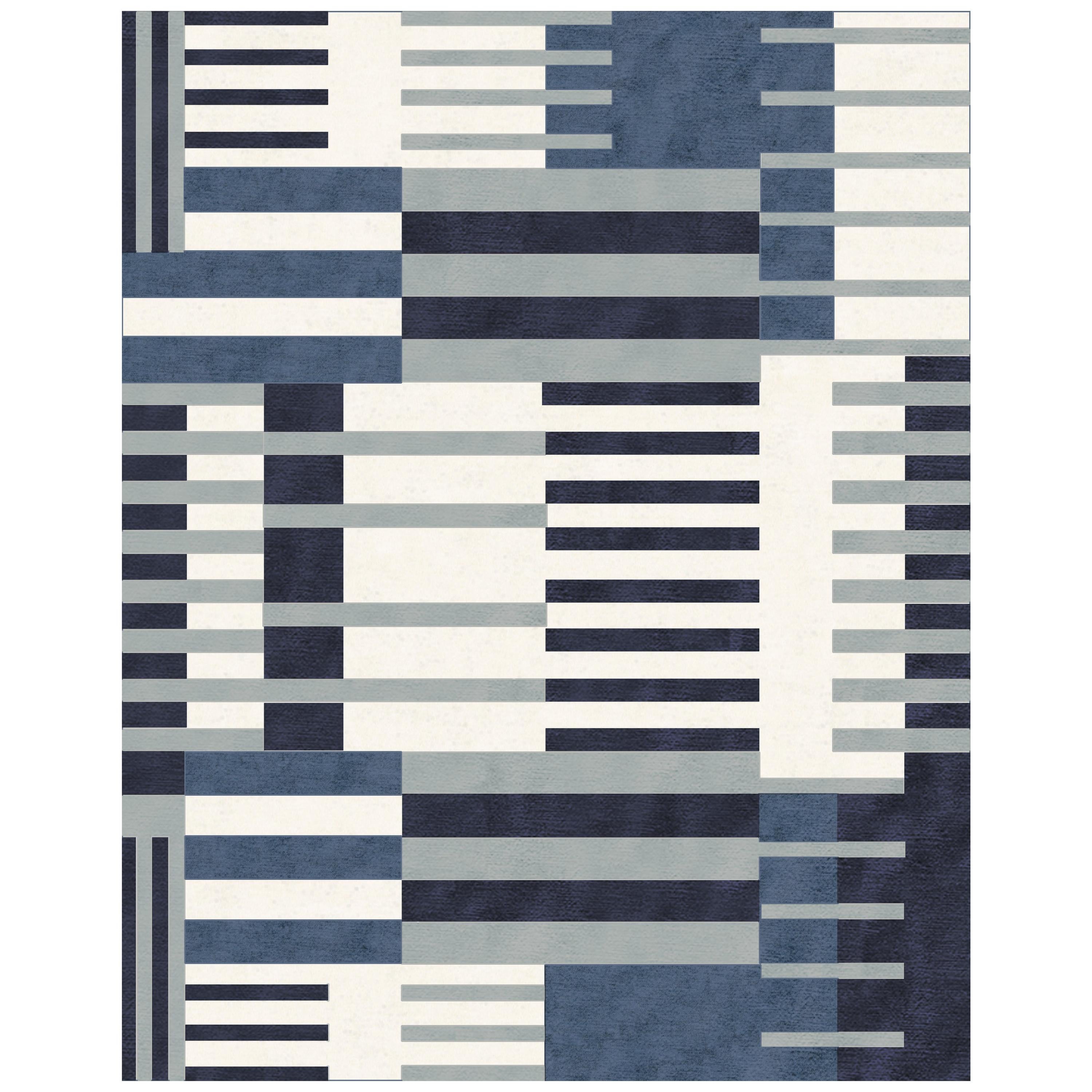 21st Century Carpet Rug Helene in Himalayan Wool and Silk Blue, White