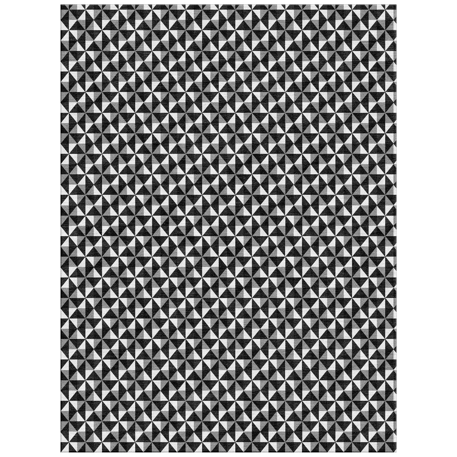 21st Century Carpet Rug Illusion in Himalayan Wool and Silk Black, Gray, White