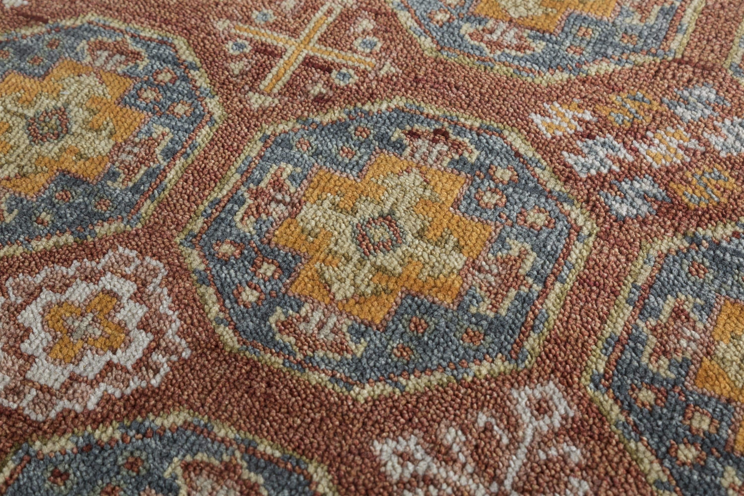 Indian Hand-Knotted Rug in Navajo Red and Deep Blue Traditional Southwestern Design For Sale