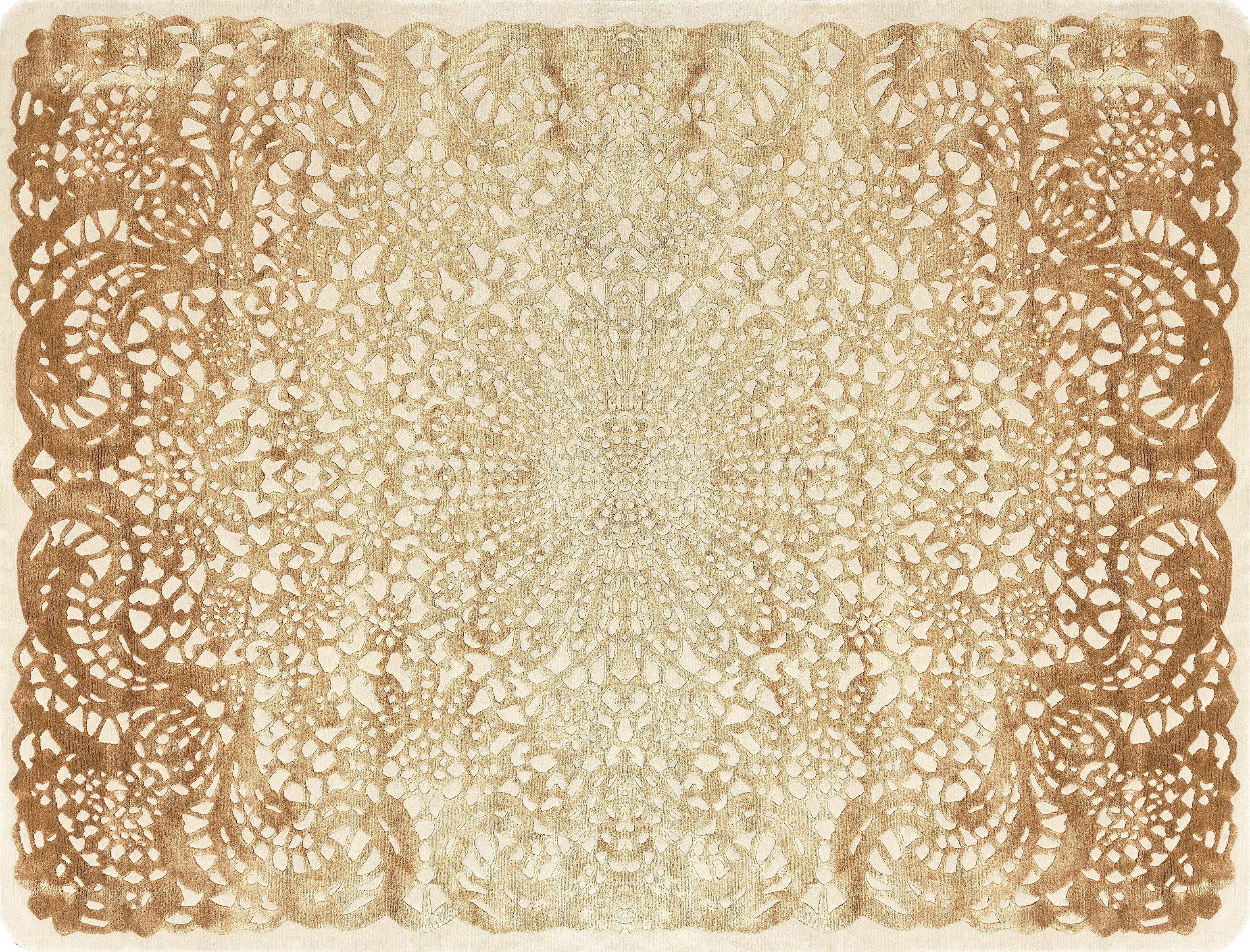 Alfombra del Siglo XXI Lacy de lana del Himalaya y seda Beige, Marrón, Marfil en Nuevo estado para la venta en Milan, IT