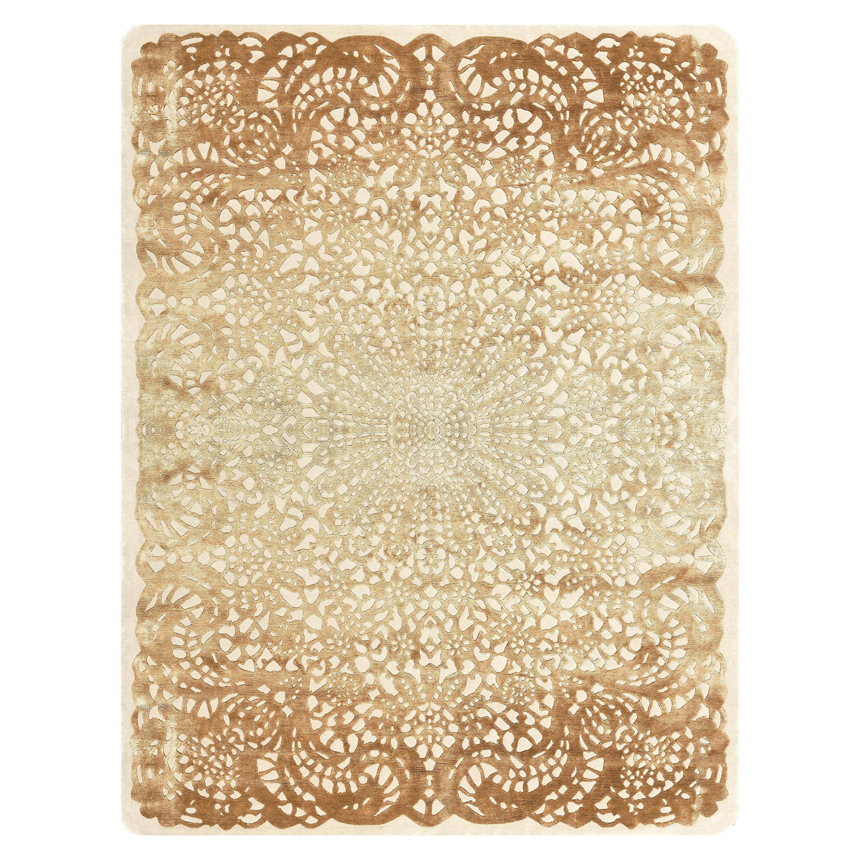 21st Century Carpet Rug Lacy in Himalayan Wool and Silk Beige, Brown, Ivory For Sale