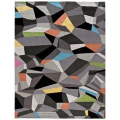 21st Century Carpet Rug Magneto in Himalayan Wool and Silk Gray, Black, Red