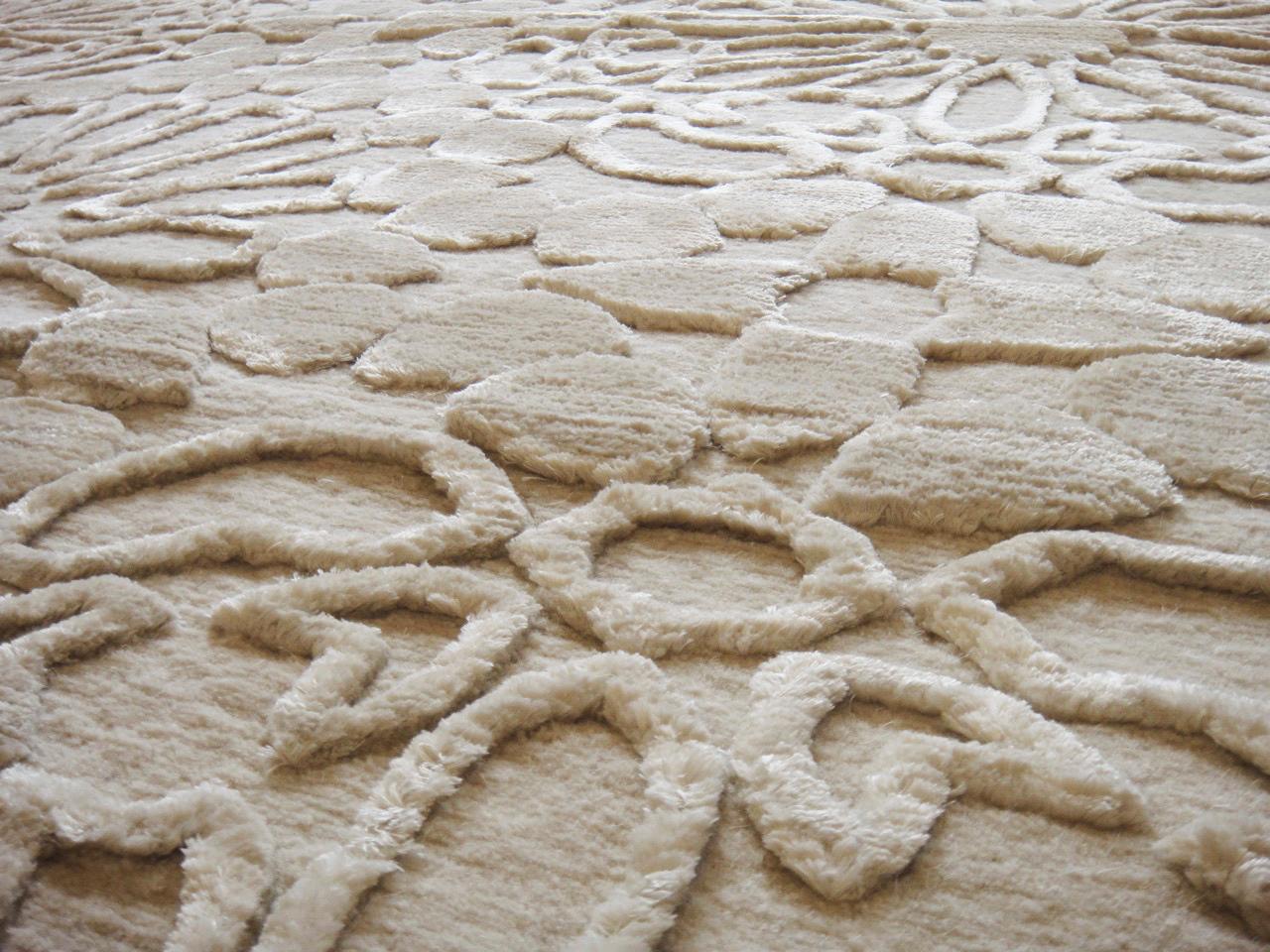 Nepalese 21st Century Carpet Rug Marrakesh in Himalayan Wool and Silk White, Ivory