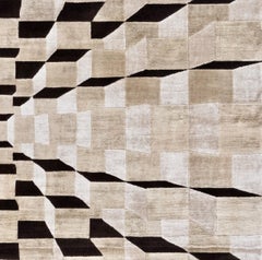 21st Century Carpet Rug Matrix in Himalayan Wool and Silk Black, Beige