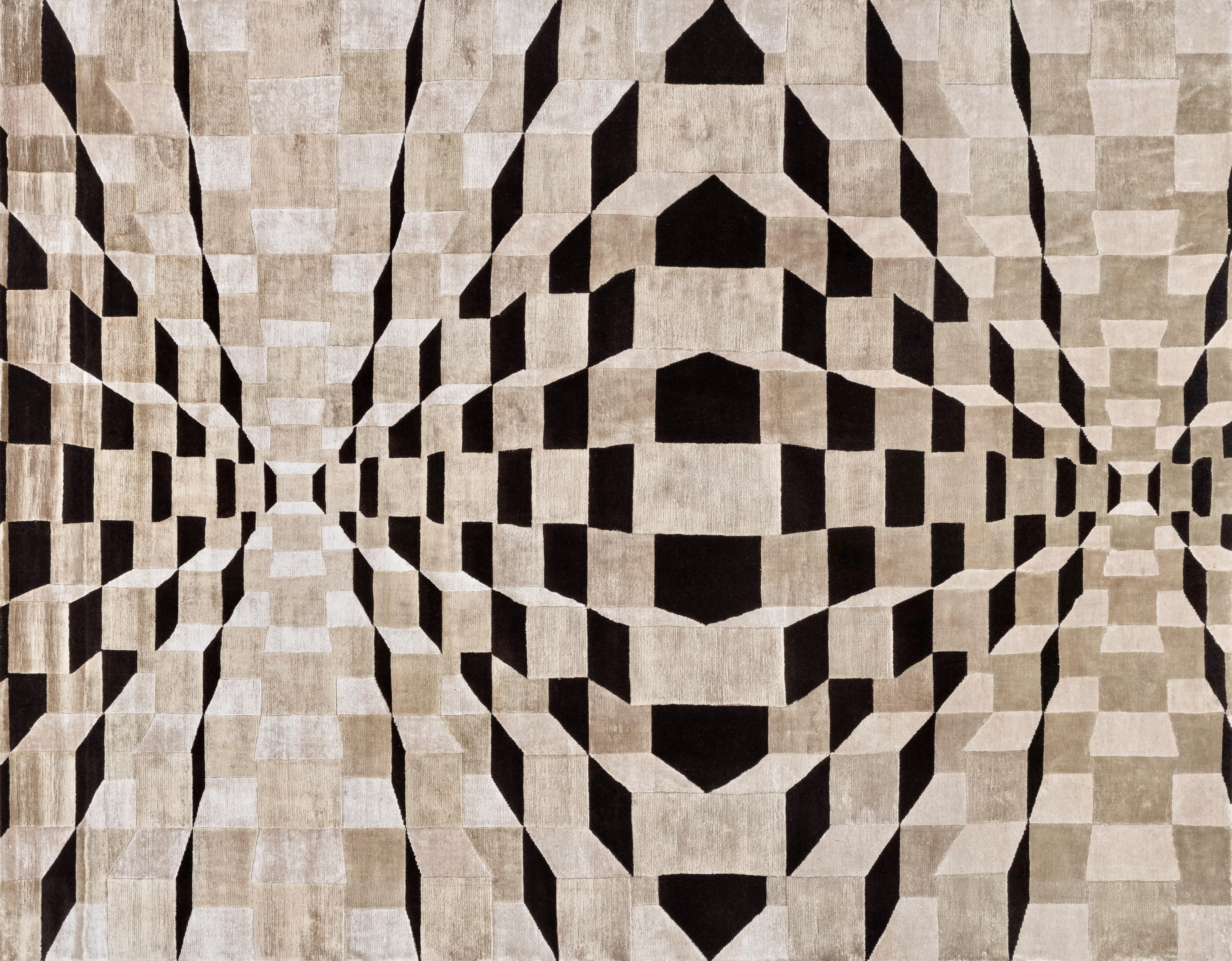 21st Century Carpet Rug Matrix aus Himalaya-Wolle und Seide Schwarz:: Beige im Zustand „Neu“ im Angebot in Milan, IT