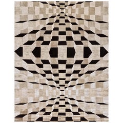 21st Century Carpet Rug Matrix in Himalayan Wool and Silk Black, Beige